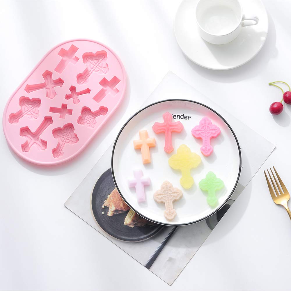 Ourashero 2Pcs Cross Shape Cake Fondant Mold Cake Decorations Cupcake Topper Silicone Clay Candy Chocolate Gum Paste Mold With S