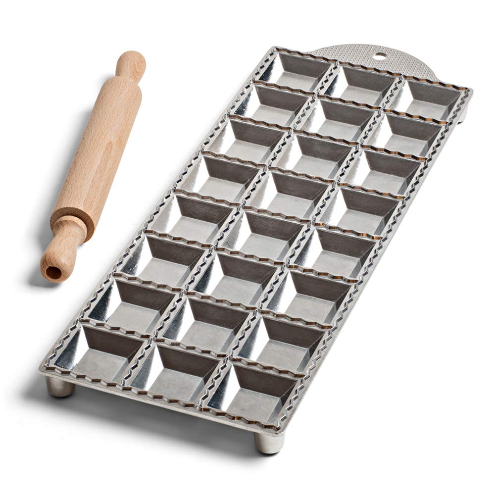 Kings County Tools Square Ravioli Maker Mold | Produce 2    Square Shape | Easy To Use | Wooden Pasta Roller Included | Non-Slip