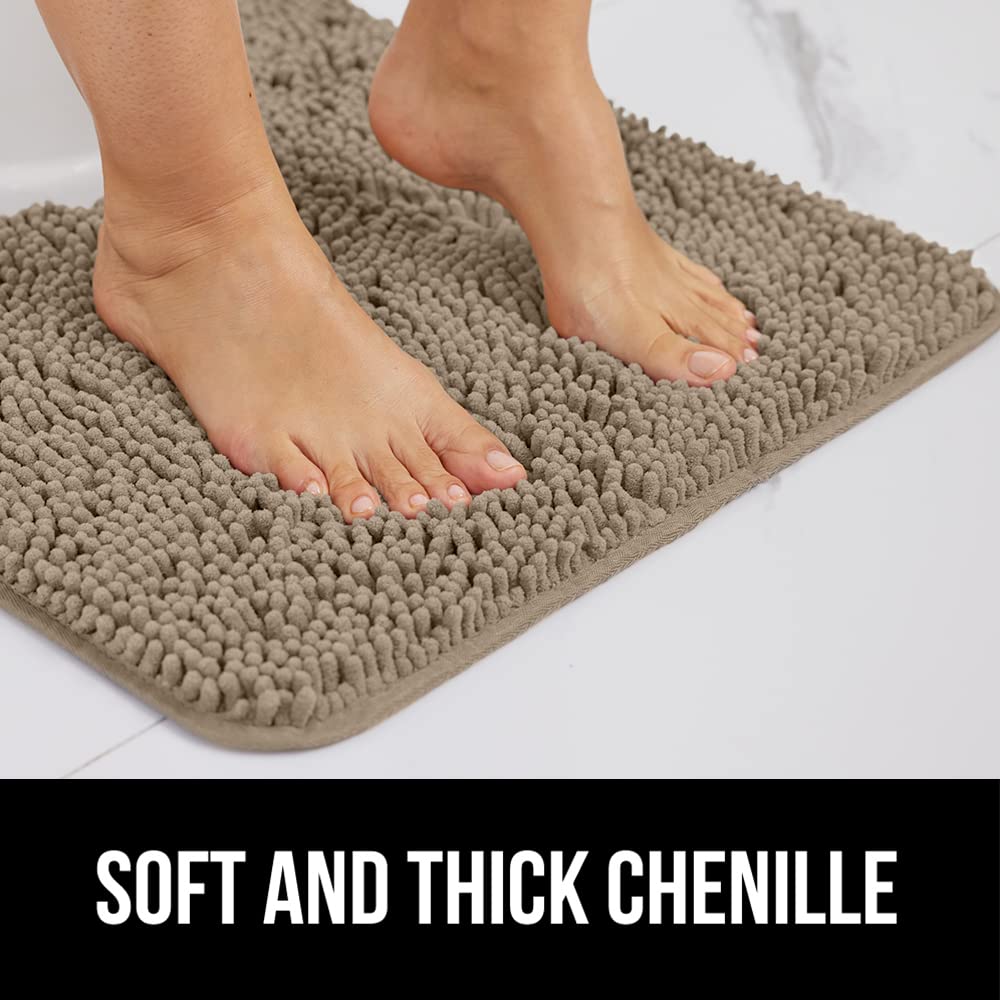 Gorilla Grip Bath Rug  48x24  Thick Soft Absorbent Chenille Rubber Backing Bathroom Rugs  Microfiber Dries Quickly  Shaggy Machine Washable Mats  Plush Durable Rug  Bathtub and Shower Floor  Beige