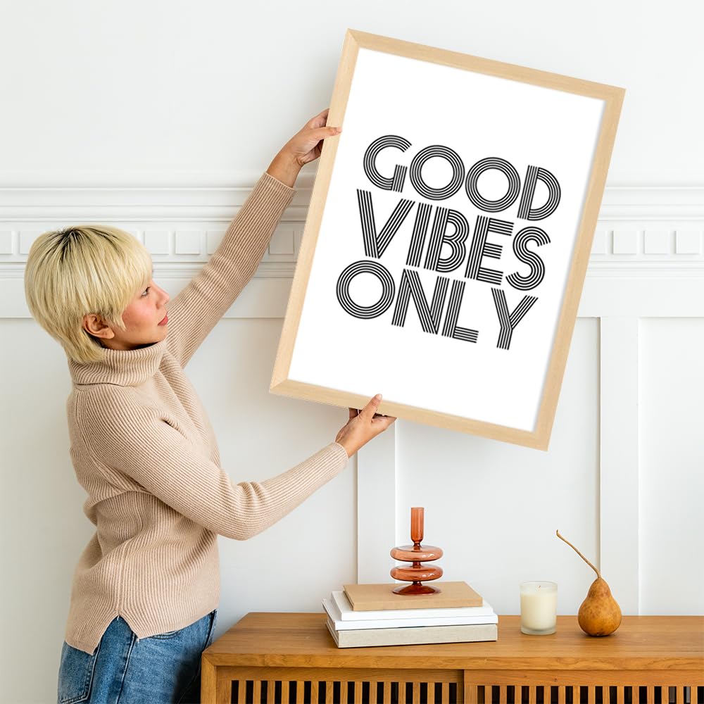 COLOSSAL ART HOUSE Good Vibes Only Motivational Quote Poster Frame for Home, Office and Study Room Wall Dcor - Portrait, Wall Di