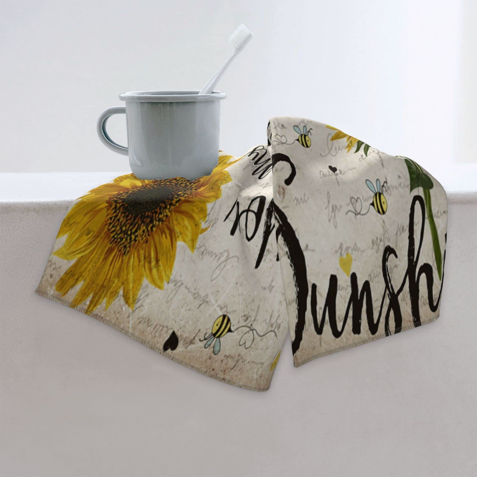 Covasa Sunflower Hand Towels For Bathroom Set Of 2 You Are My Sunshine Yellow Flower Bees Microfiber Soft Small Bath Towel Highl