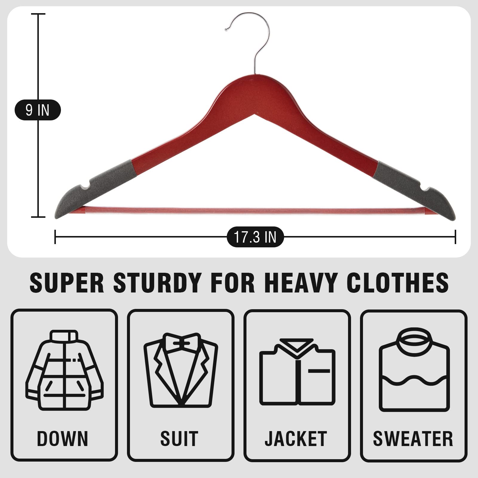 Solid Natural Wooden Coat Hangers, 20 Pack Heavy Duty Smooth Finish Suit Hangers With Non-Slip Pant Bar, Precisely Cut Notches &