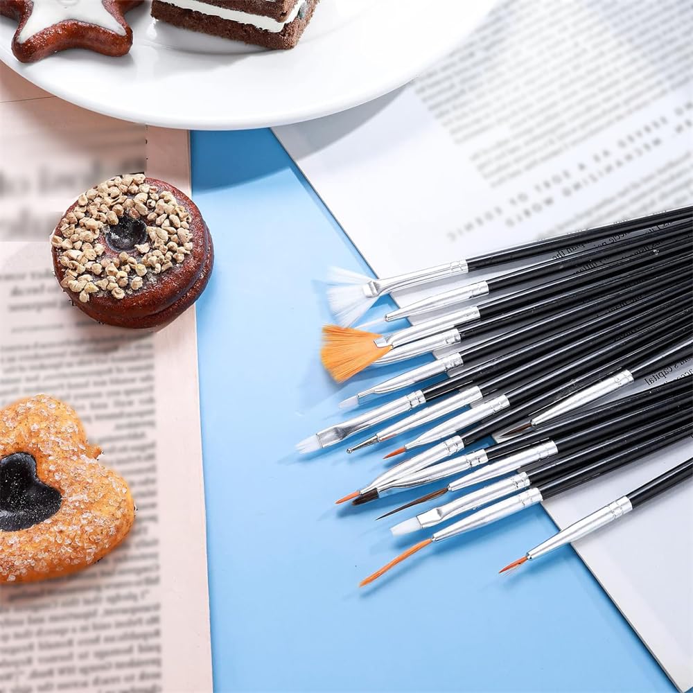 Whtchsu 15Pcs Cake Painting Brushes, Cake Decorating Brushes Kit Food Safe Paint Brush Tools,Sugar Cookie Painting Brushes Suppl