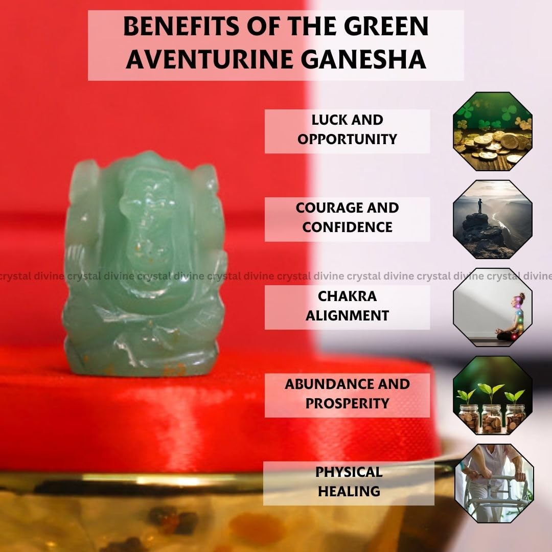 Crystal Divine Green Aventurine Crystal Pocket Ganesha Idol for Home Decor Items & Decorative Items Lord Ganesha Figurine Vastu