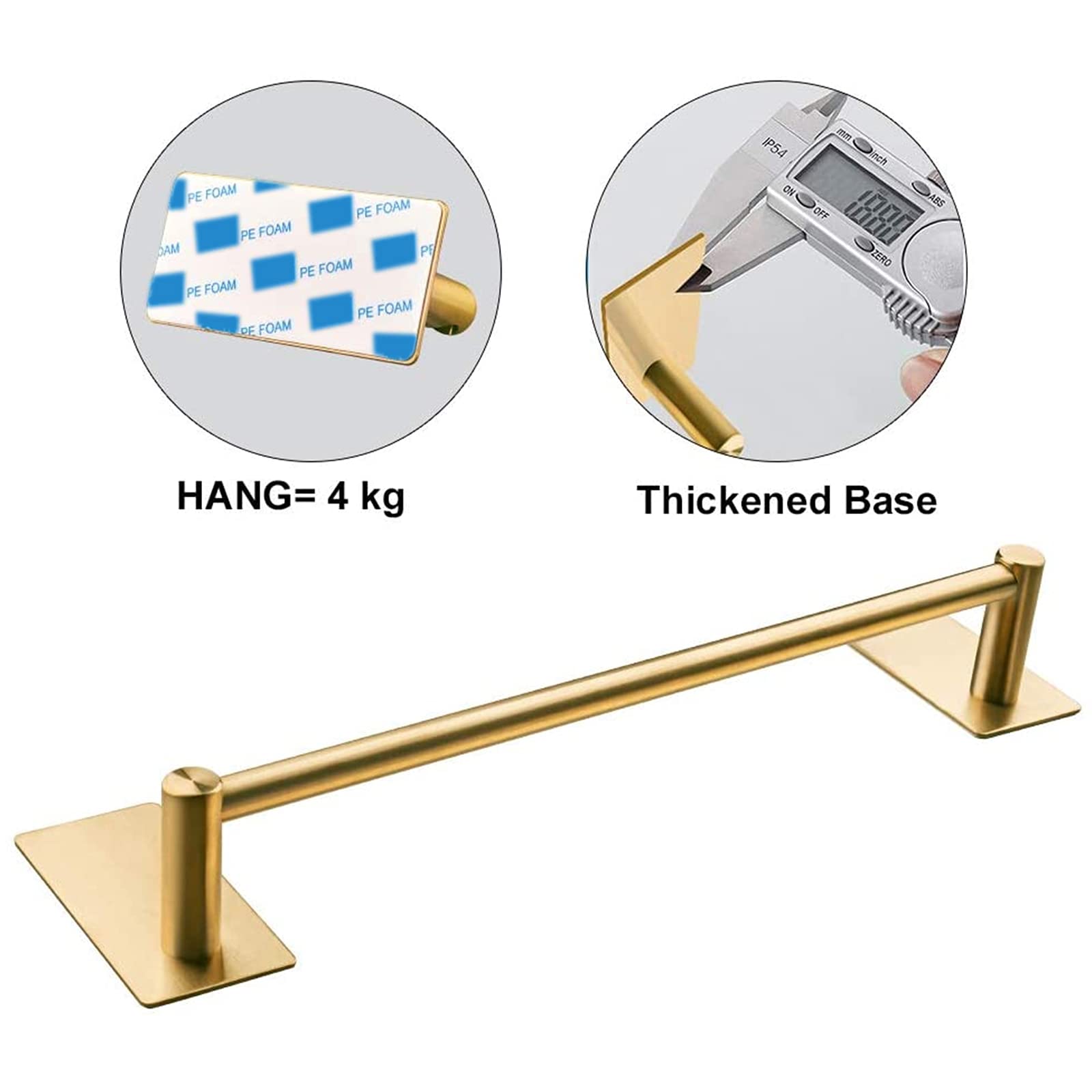 Nearmoon Self Adhesive Bathroom Towel Bar- Stainless Steel Bath Wall Shelf Rack Hanging Towel Stick On Sticky Hanger Contemporar