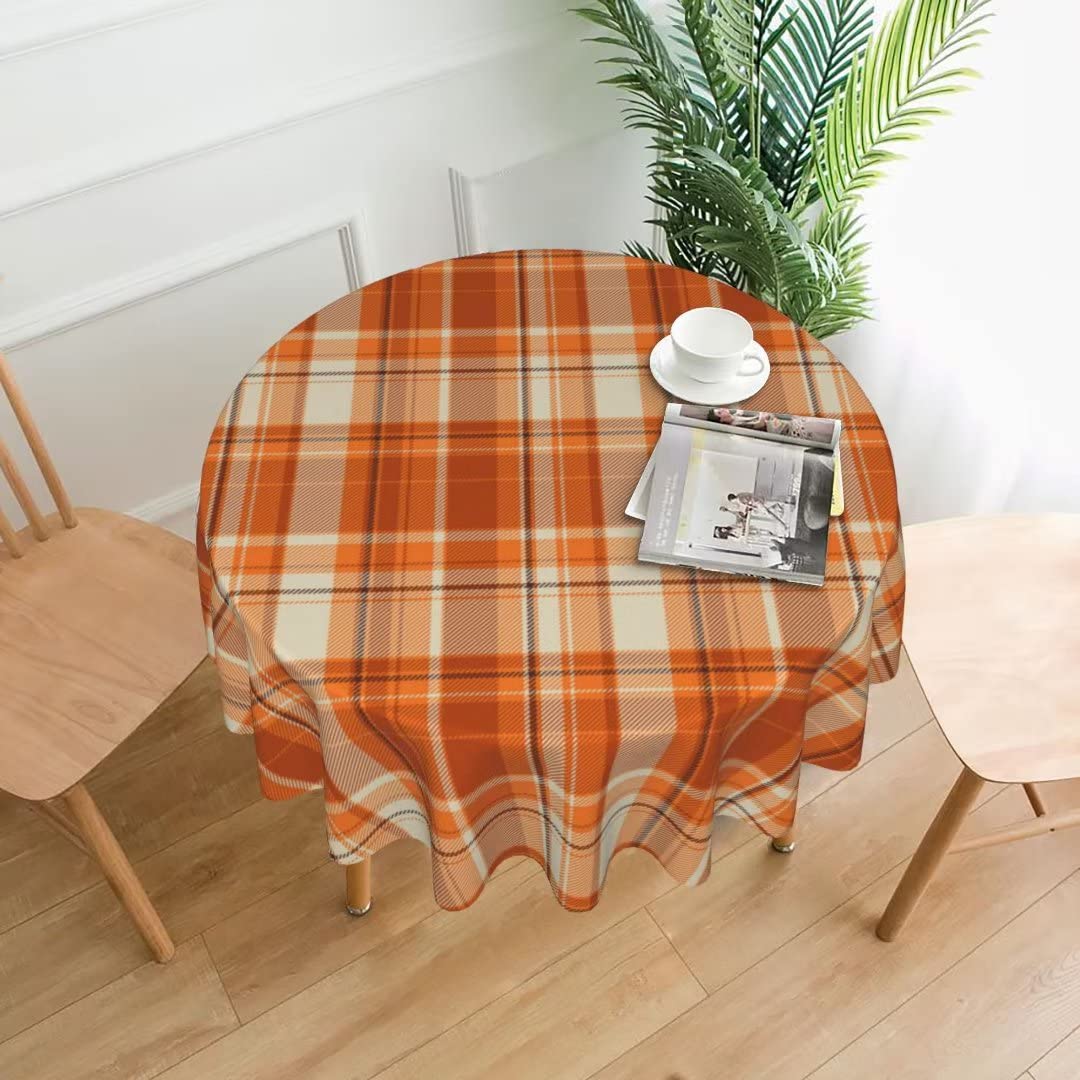 BETGINY Fall Tablecloth 60 Inch Round Autumn Thanksgiving Plaid Table Cloth Dust-Proof Wrinkle Resistant Rustic Tablecloth for H