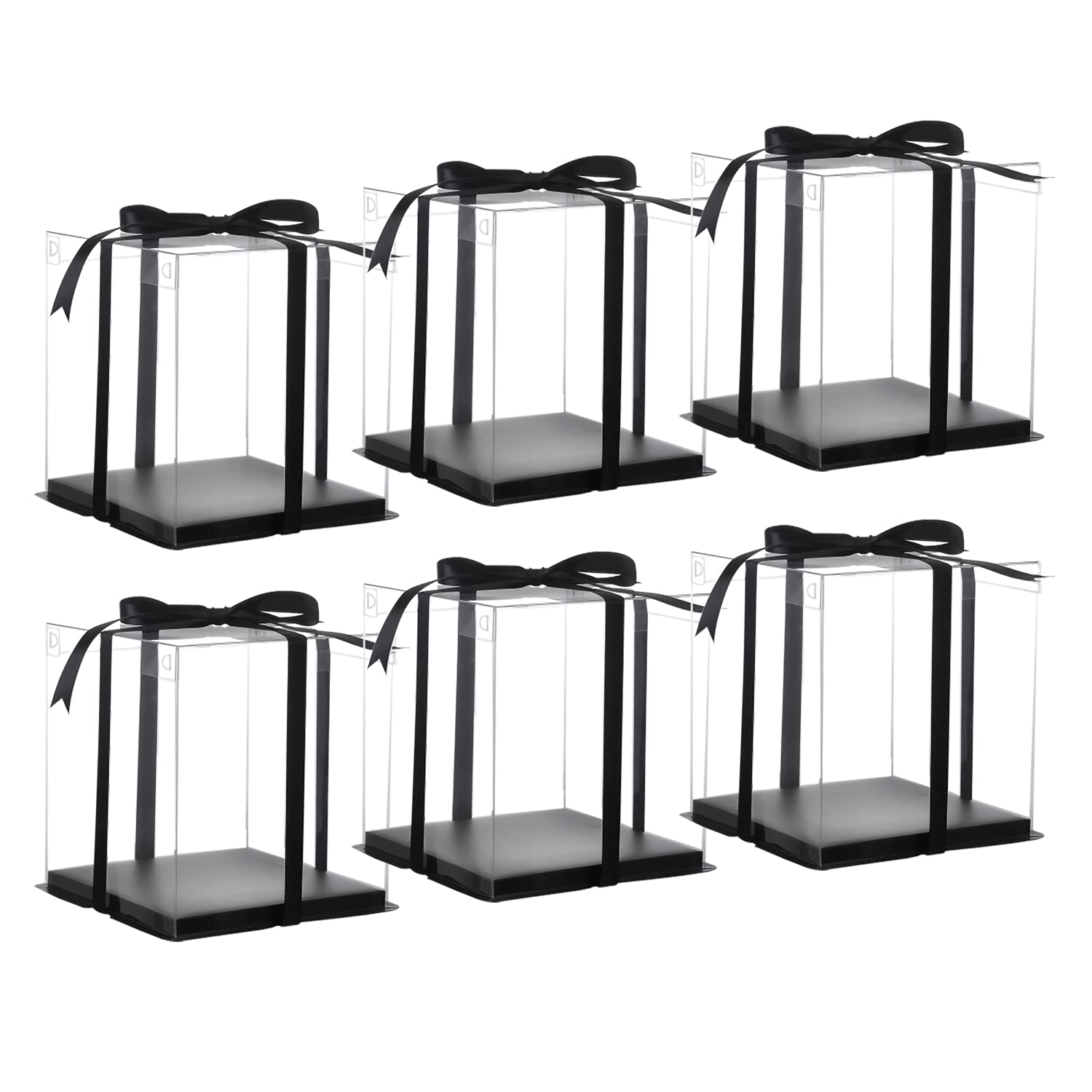 XININSUN 6inch Clear tall cake Box with Ribbon, 8 X 8 X 9inch for Bakery Boxes Clear Gift Boxes,ideal for wedding birthday party