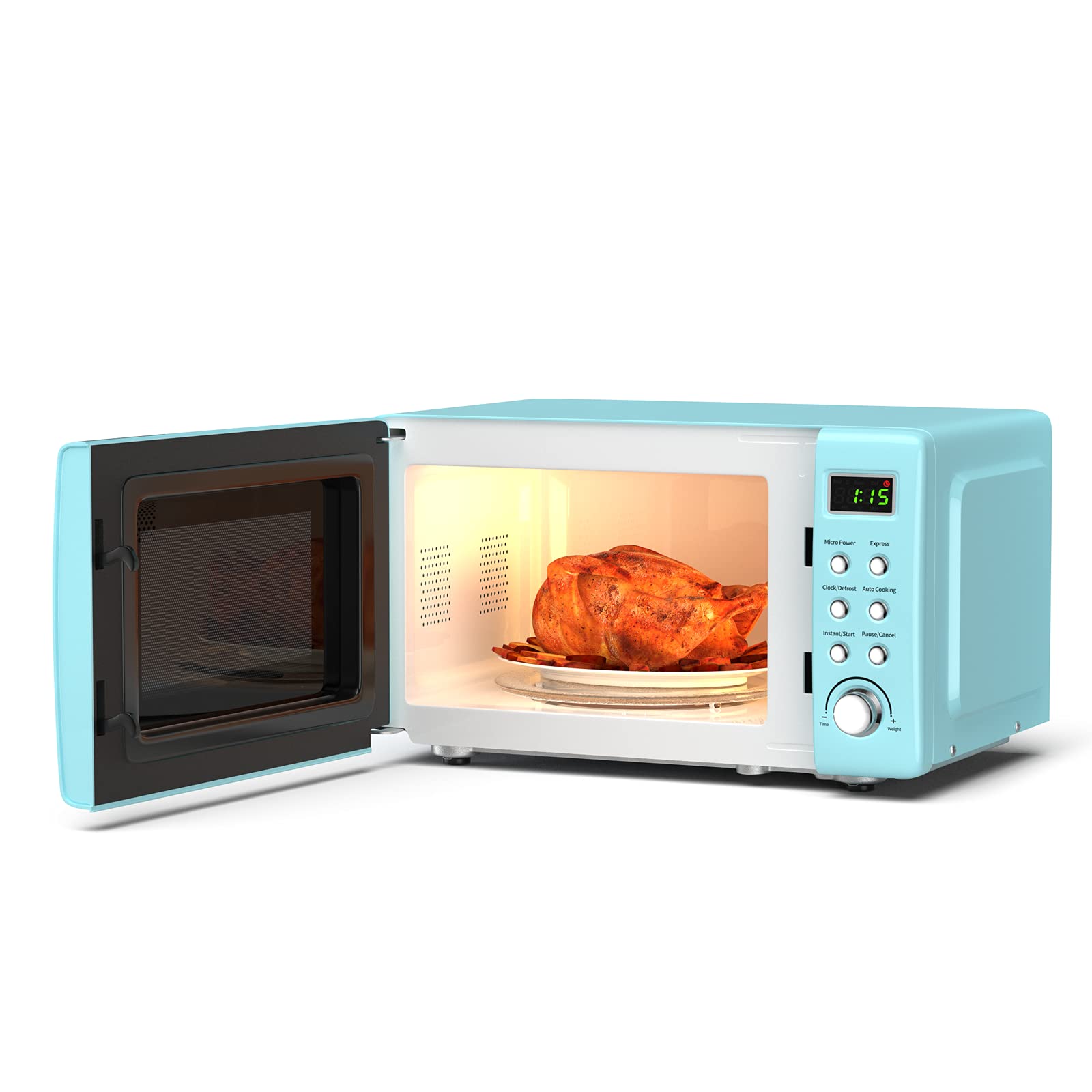 SIMOE Small Microwave Oven, 0.7 Cu Ft 700W Countertop Retro Microwave with 8 Auto-cooking Set & Defrost, Child Lock, Compact Mic