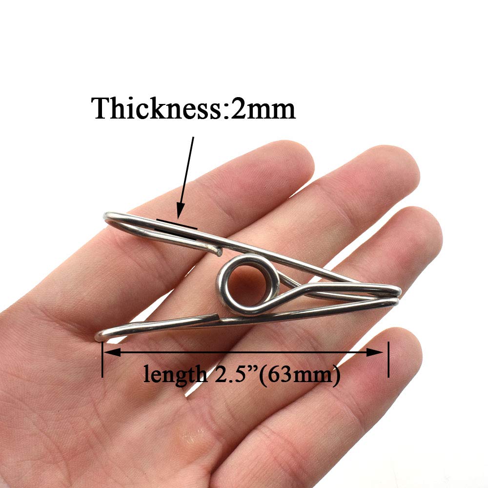HAHIYO Clothespins Chip Clips All Metal Stainless Steel No Rust Stains Strong Grip in Heavy Wind 2.5 Inches 14 Pack Large Do Not Fall Apart Open Wide for Holding Clothes Snack Bag Clamps