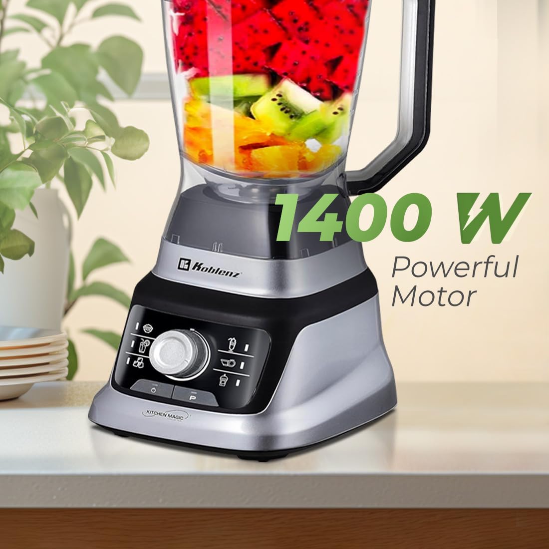 Koblenz Professional Blender, Countertop Blender With Speed Knob And 6 Functions, 1400-Watt Motor, 68 Oz. Capacity, Super Silent