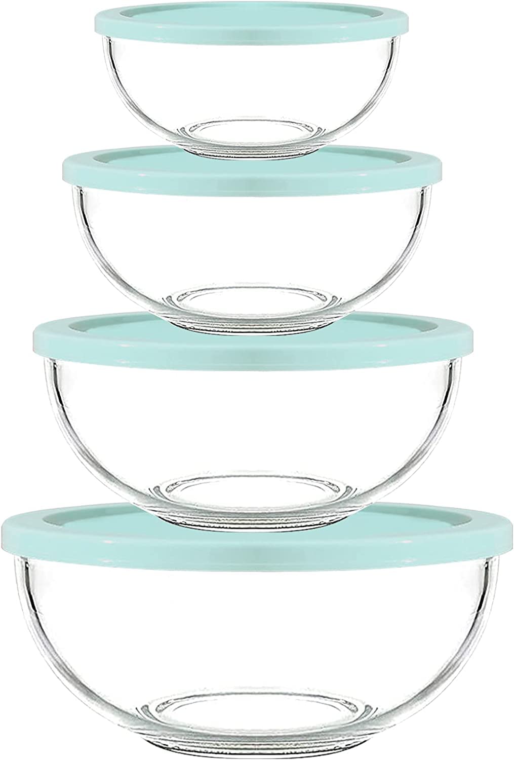 Luvan Borosilicate Clear Glass Mixing Bowls With Lids Set Of 4 (0.53Qt, 1.1Qt, 2.1Qt, 3.7Qt), Space Saving Nesting Bowls Large K