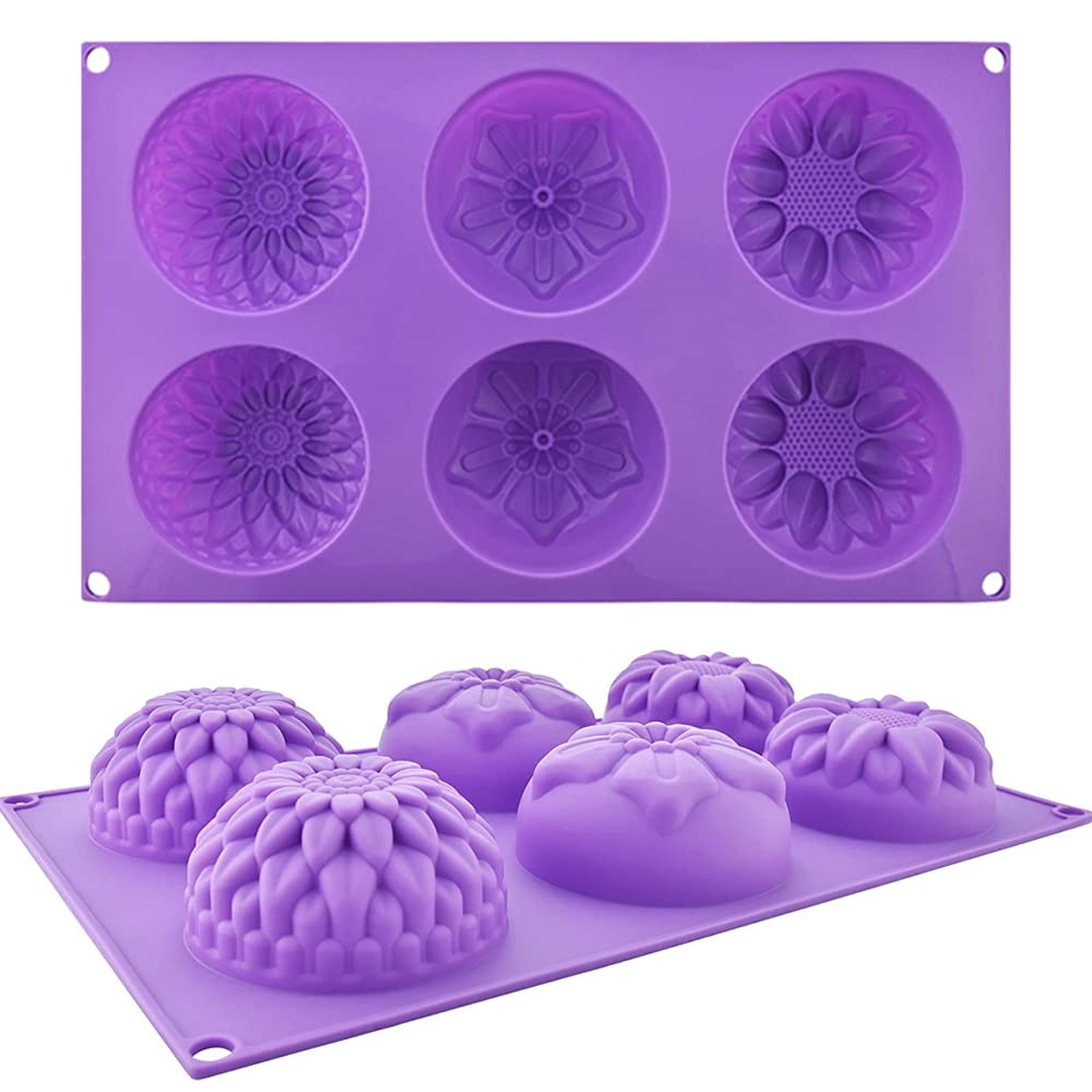Oligitdi Silicone Cupcake Baking Muffin Mould Silicone 6 Cavity Mixed Flower Cupcake Baking Muffin Candle Soap Mould