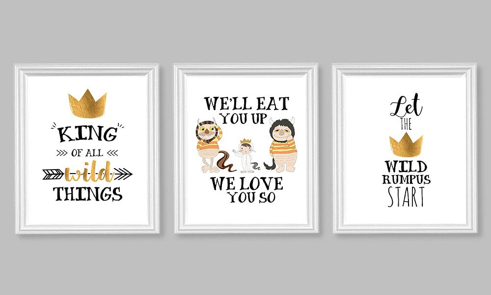 Silly Goose Gifts Sweet Wild Things Themed Wall Art Print Decor (Set of Three) Well Eat You Up We Love You So Sign