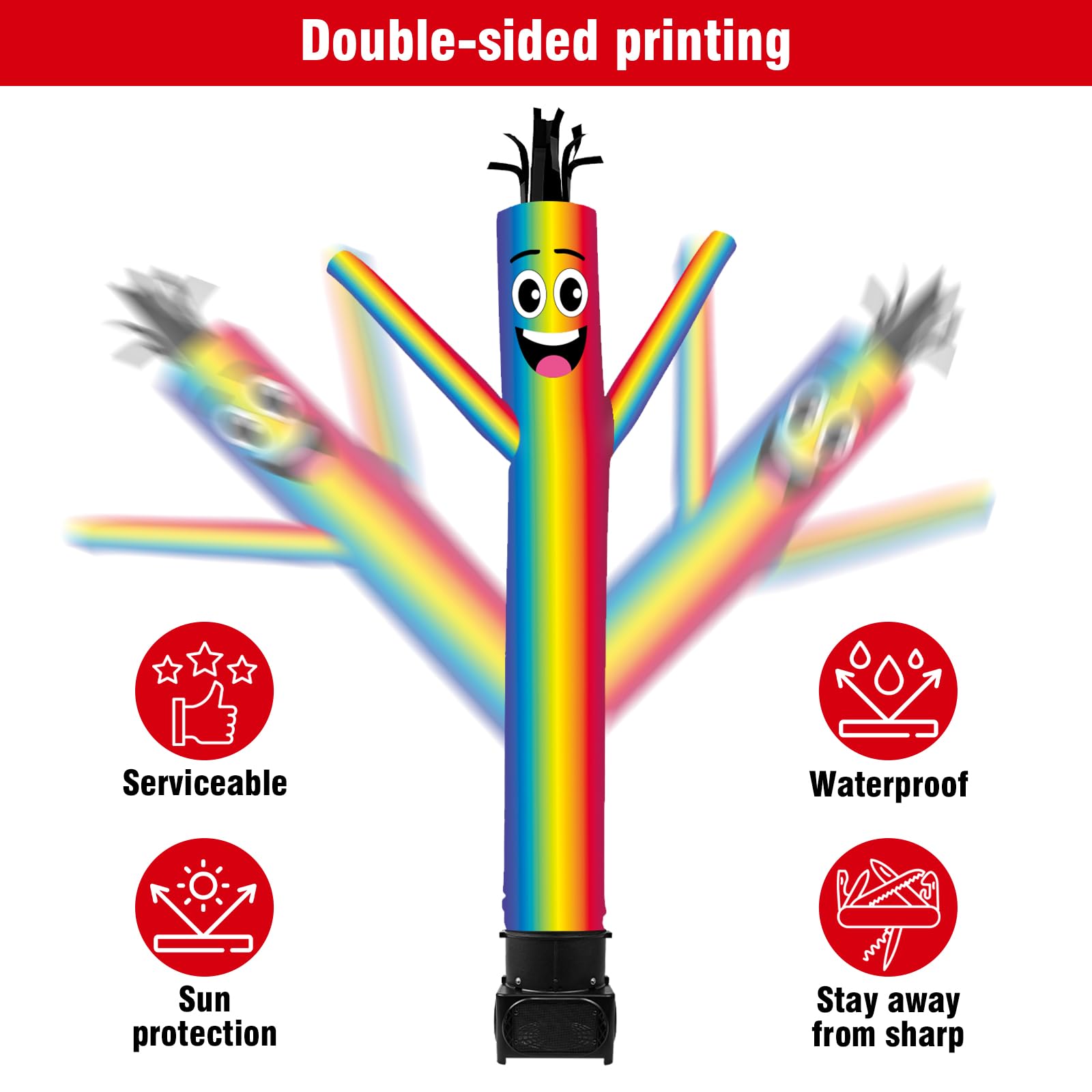GOODENY 7FT Tall Inflatable Tube Man Rainbow Wacky Wavy Dancing Guy with Weather-Resistant Blower (9  Diameter) for Outdoor Deco