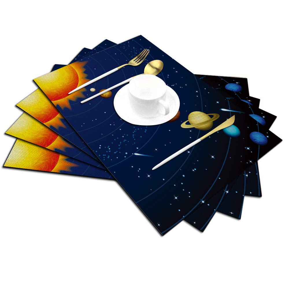 Solar System Placemats Set Of 4, Solar System 9 Planets Illustration Placemats Heat Resistant For Dining Table Non-Slip 18X12 In