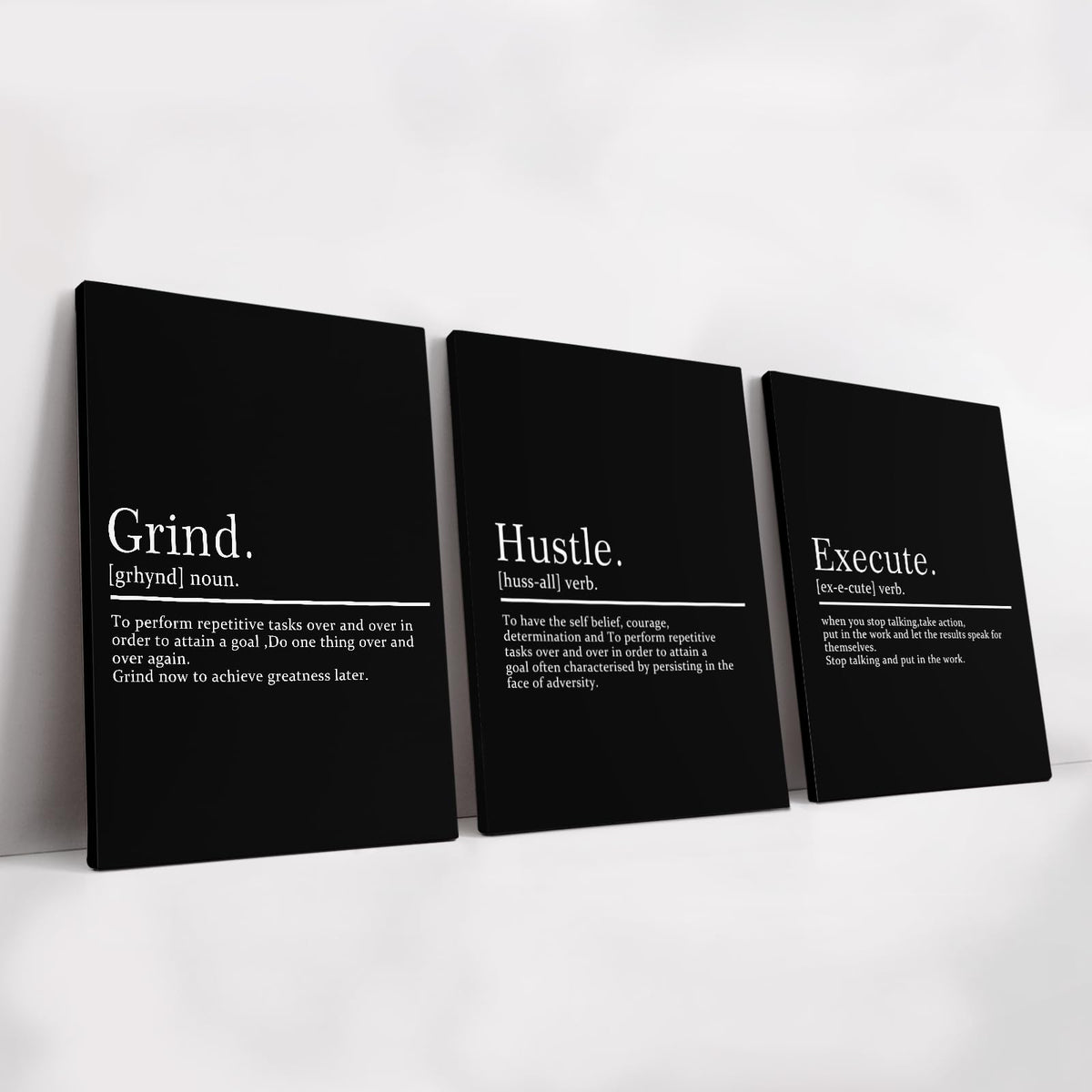 Kawahone Framed Motivational Entrepreneur Poster, Grind Hustle Execution Inspirational Wall Art Featuring Success And Positive Q