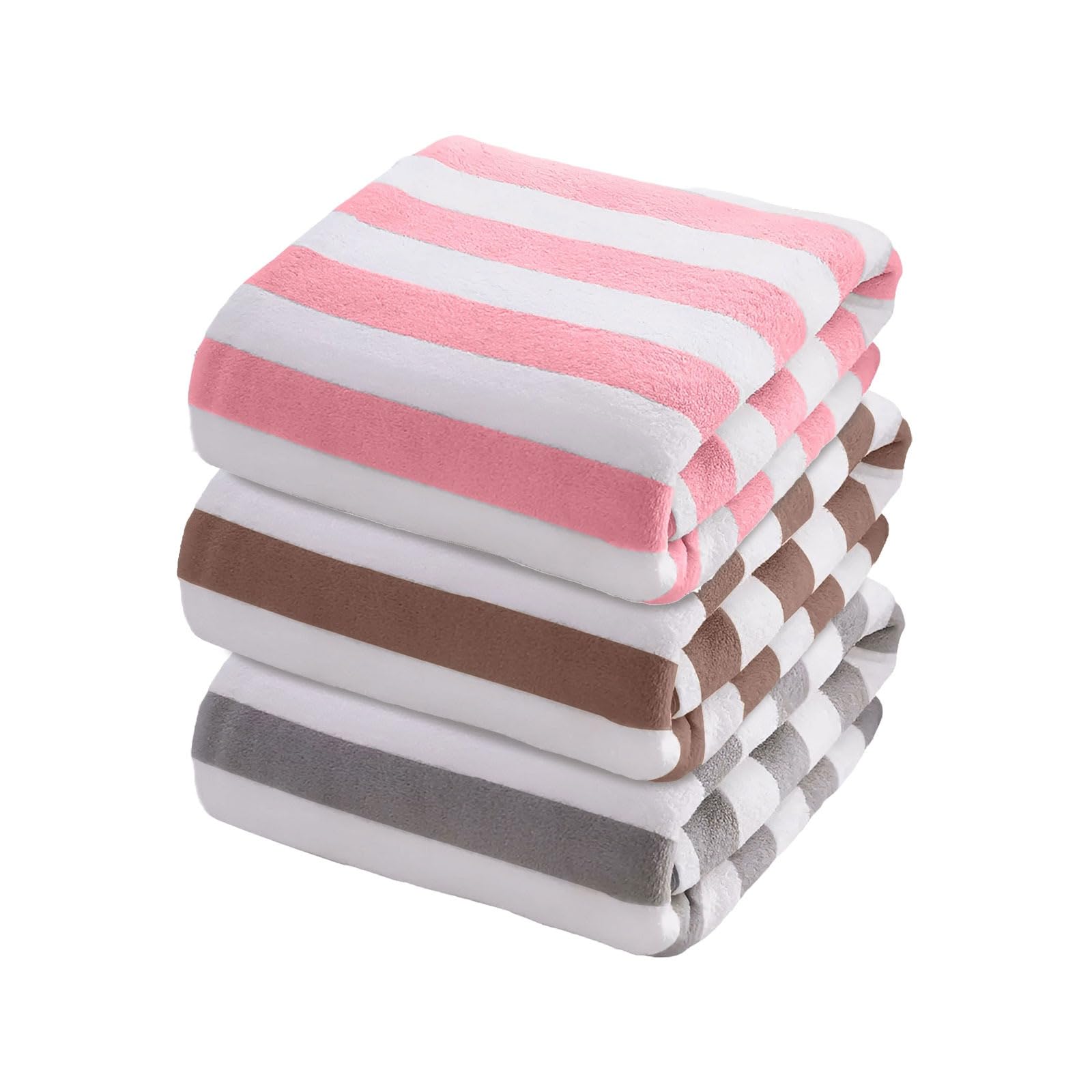 Maxoshine Microfiber Towels For Bath-Stripes Bath Towel For Men And Women-Soft Coral Fleece Towel With Hook Quick Dry Super Abso