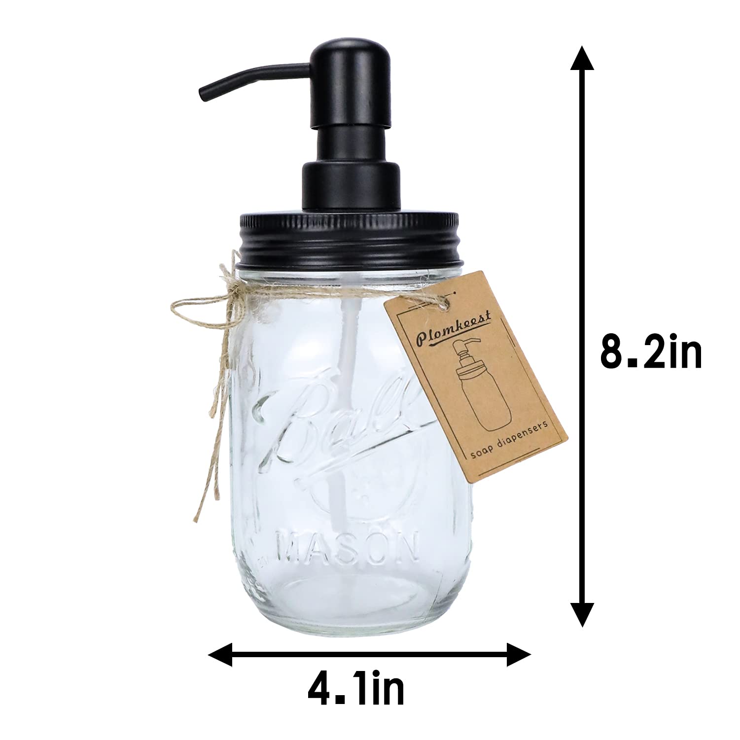 Plomkeest 16Oz Mason Jar Soap Dispenser Clear Glass Jar Soap Dispenser With Rust Proof Stainless Steel Pump Liquid Soap Dispense