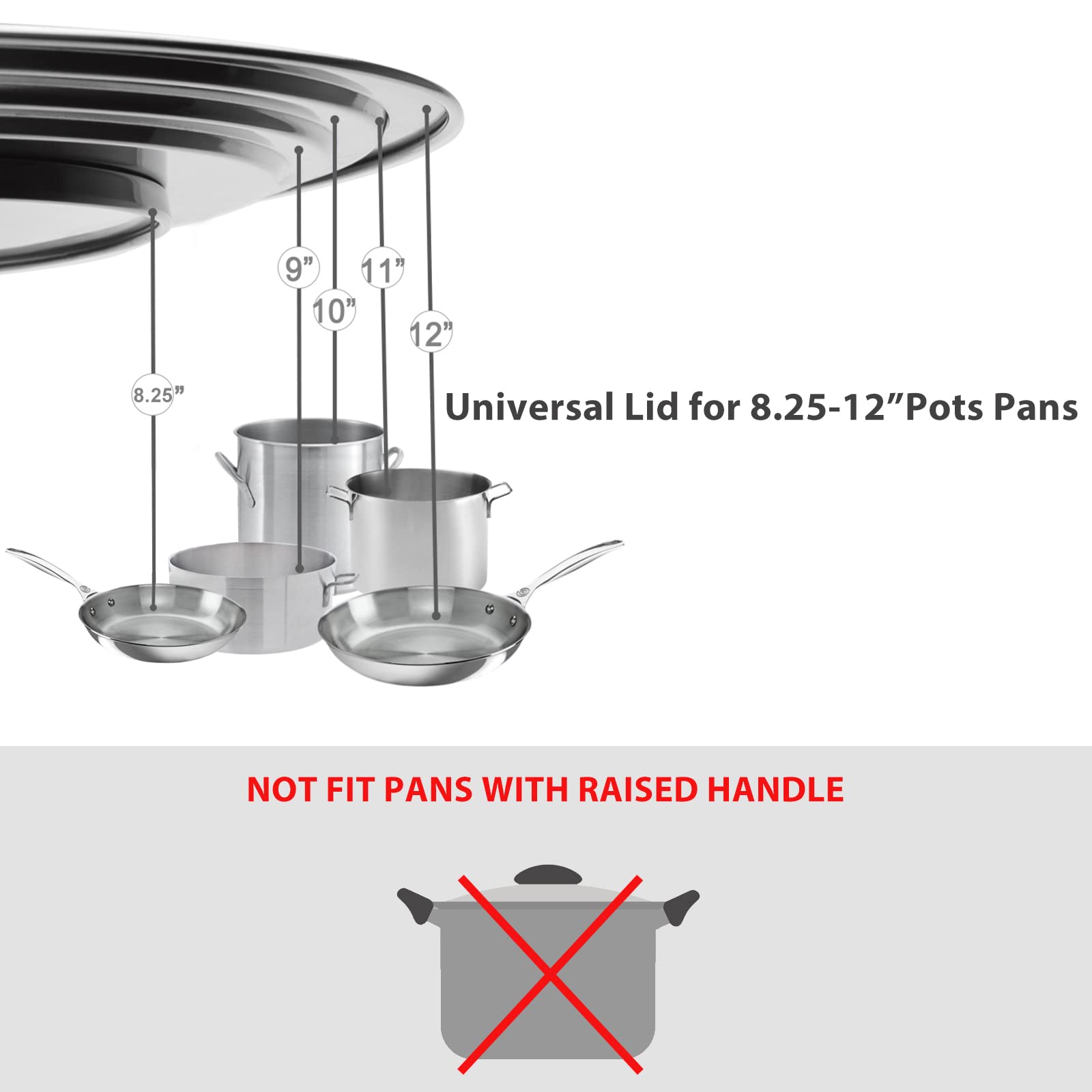 Wishdirect Universal Pans Pots Lid Cover Fit All 8.25 Inch To 12 Inch Pots/Pans/Woks Stainless Steel And Glass Lid With Heat Res