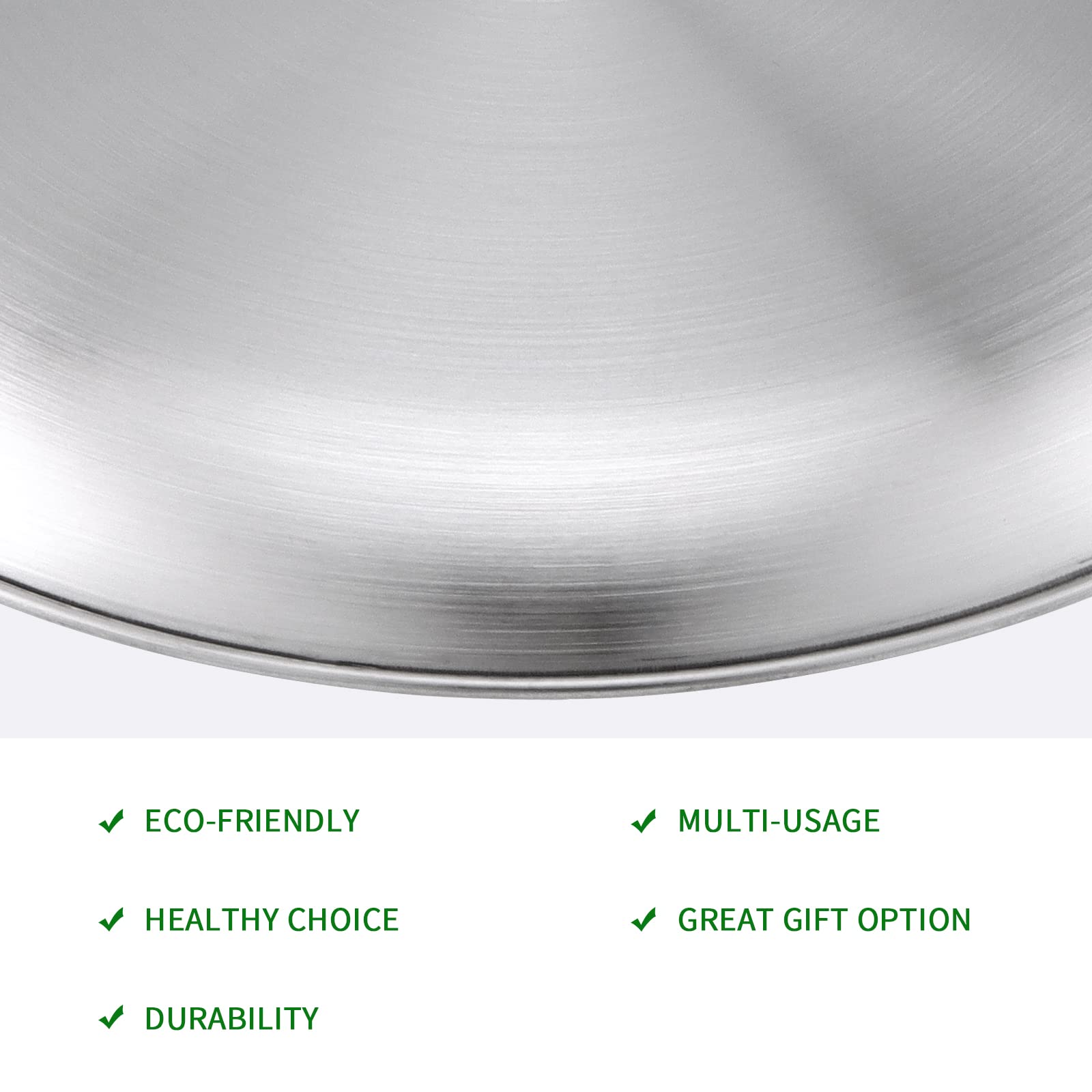 Sinjeun 8 Piece 304 Stainless Steel Dinner Plates, 10 Inch Double Layer Round Serving Plates, Silver Brushed Metal Dishes For Ca