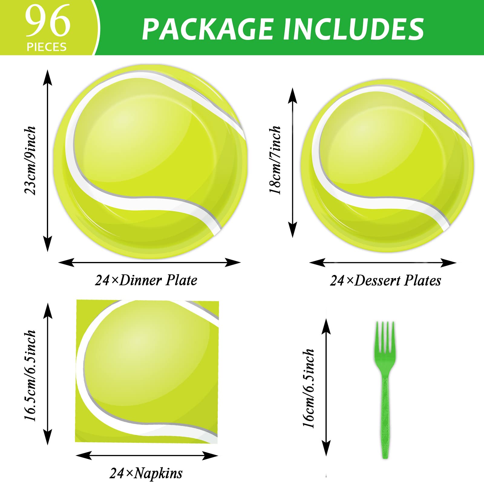 Wiooffen 96Pcs Tennis Party Decorations Supplies Tennis Ball Themed Sports Birthday Party Disposable Plates Napkins Set For Baby
