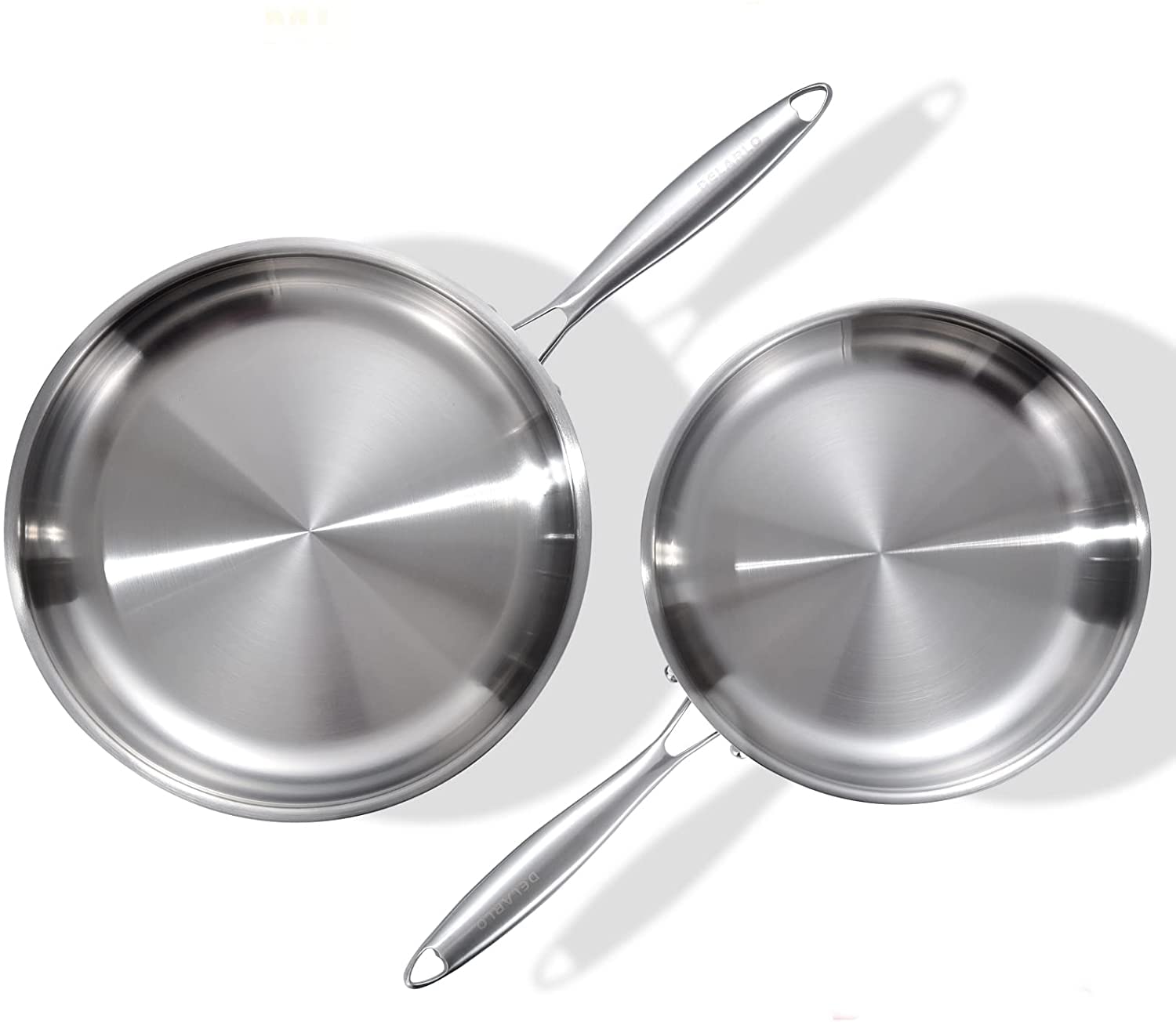 DELARLO Tri-Ply Stainless Steel Pan Set, 9 & 11,Compatible with All Cooktops Up to 600?, Stainless Steel Frying Pan Set, Durable