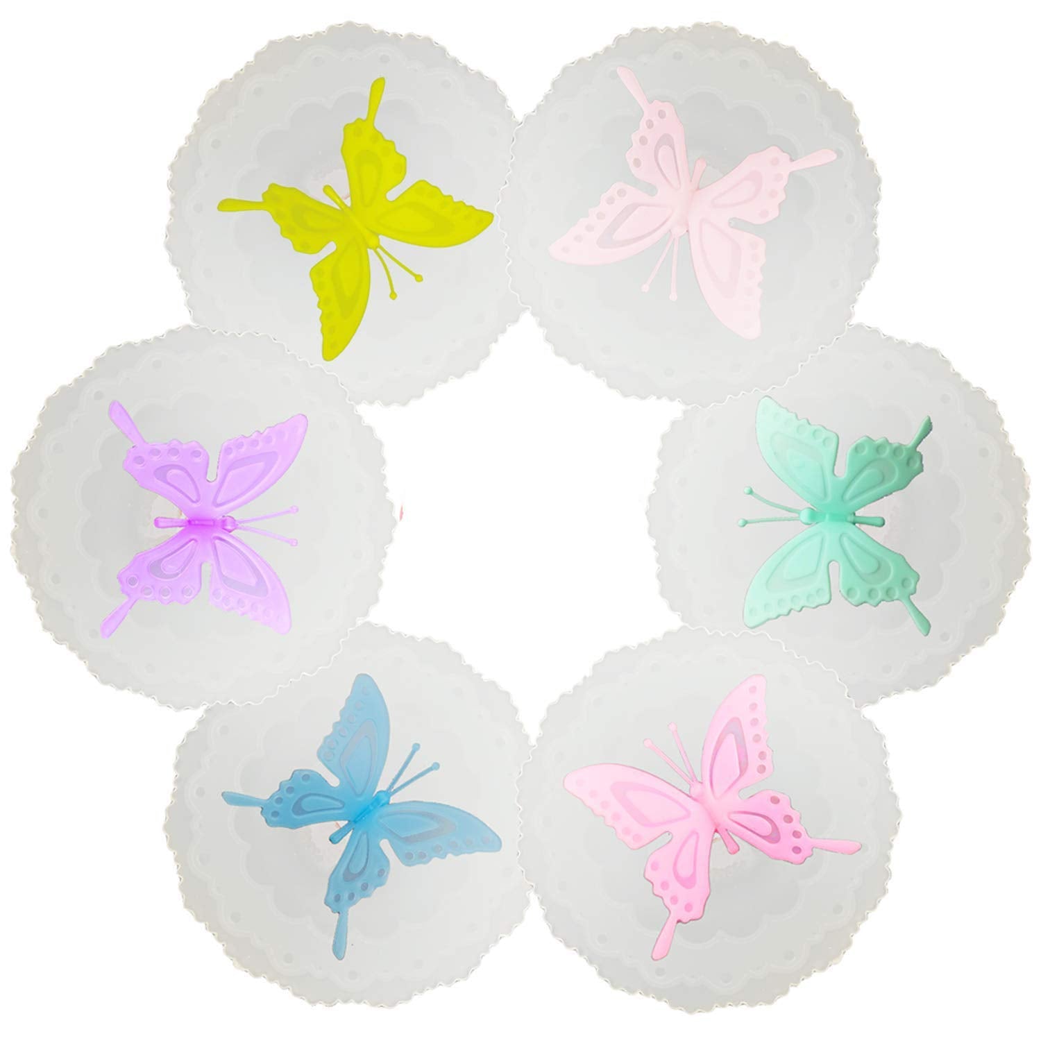 6Pcs Creative Flexible Butterfly Flower Mug Cover From Anti-Dust Airtight Seal Silicone Drink Cup Lids Tea Coffee Mugs Lids Whit