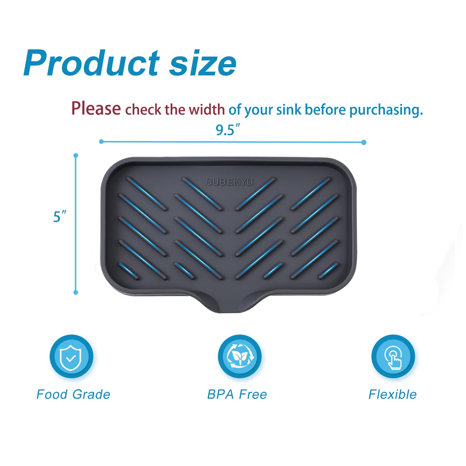 Subekyu Silicone Kitchen Soap Tray, Sink Tray For Kitchen Counter/Soap Bottles, Sponge Holder And Organizer With Drain Spout, Da