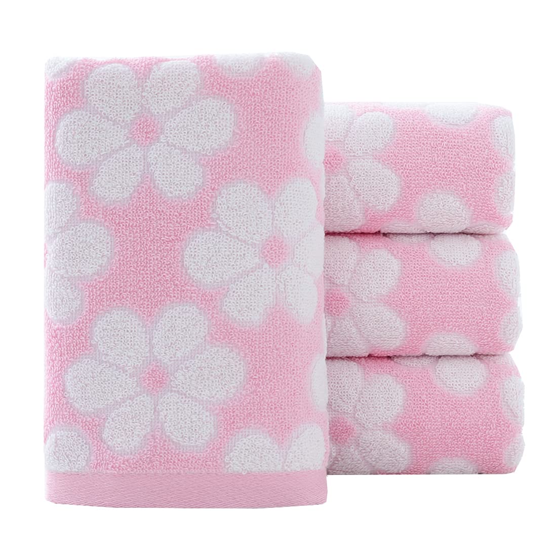 Pidada Hand Towels Set Of 4 Floral Pattern 100% Cotton Soft Absorbent Decorative Towel For Bathroom 13.4 X 29.1 Inch (Pink)