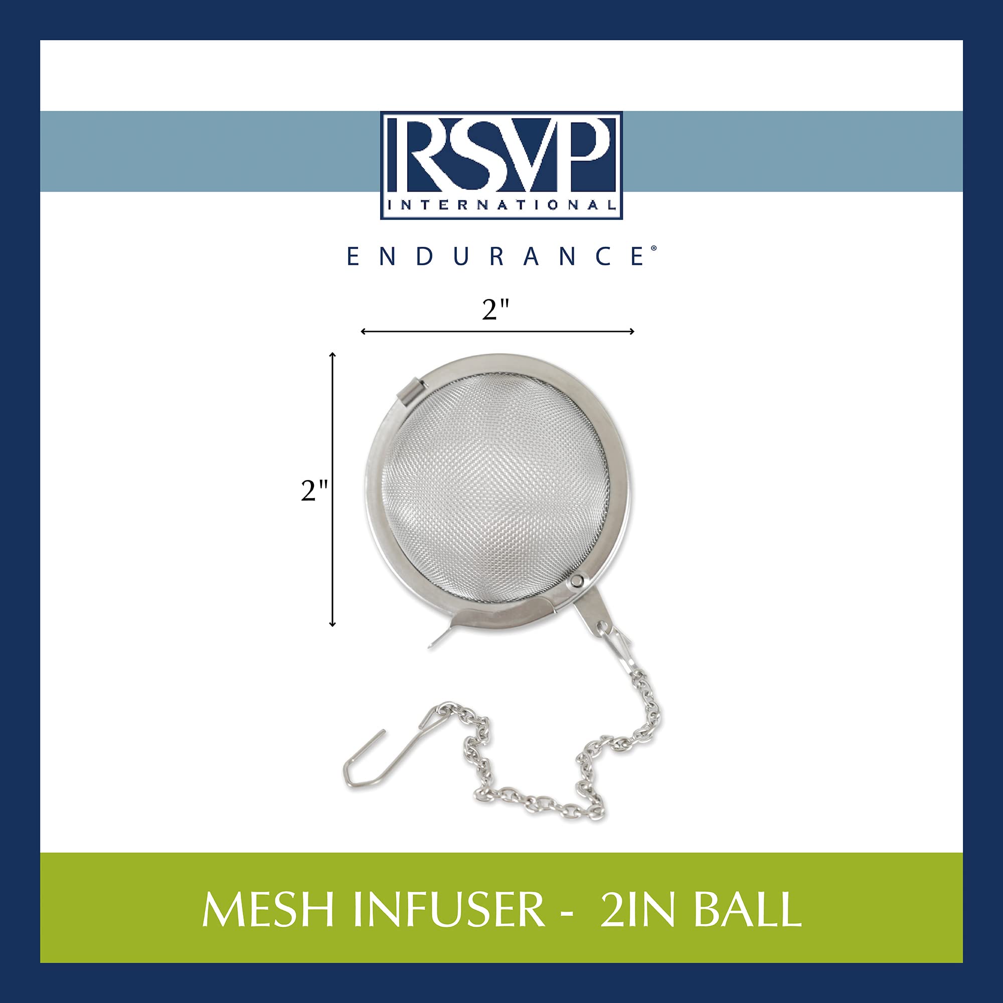 Rsvp International Endurance Collection Mesh Loose Leaf Tea Strainer/Infuser Ball, 18/8 Stainless Steel And Dishwasher Safe, 2''