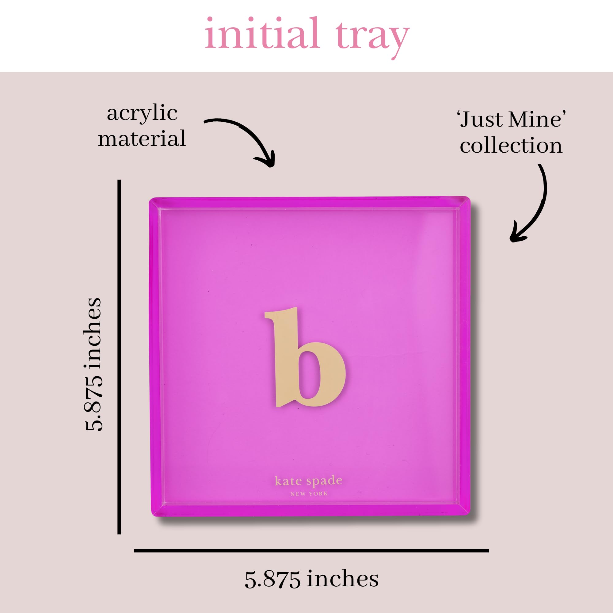 kate spade new york Initial Decorative Initial Tray, Personalized Acrylic Vanity Letter Tray, Just Mine (J)