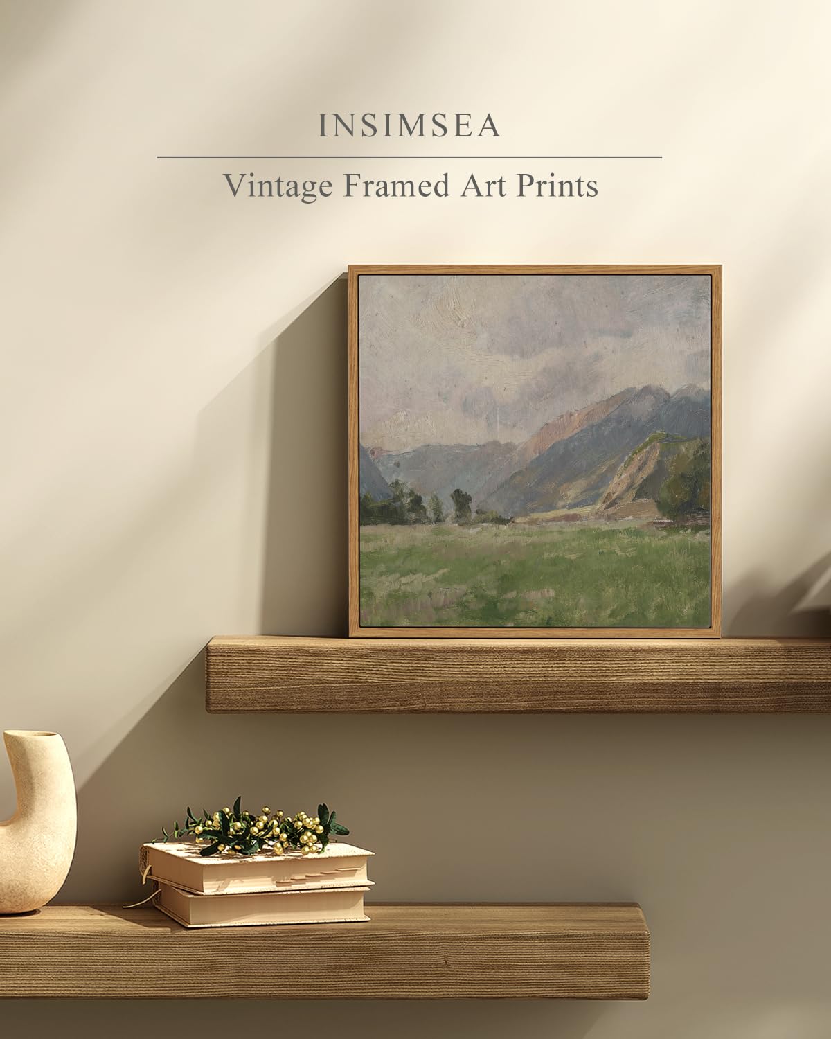 Insimsea Square Framed Canvas Wall Art, Room Decor Vast Prairie Mountain Wall Art Decor, Natural Scenery Canvas Paintings, Wall