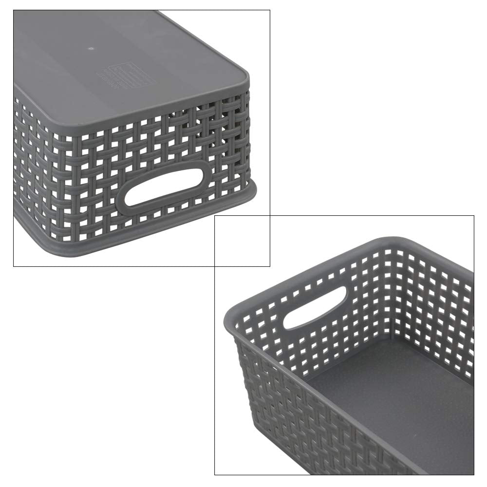 Sandmovie Grey Plastic Rattan Storage Baskets, 6 Packs