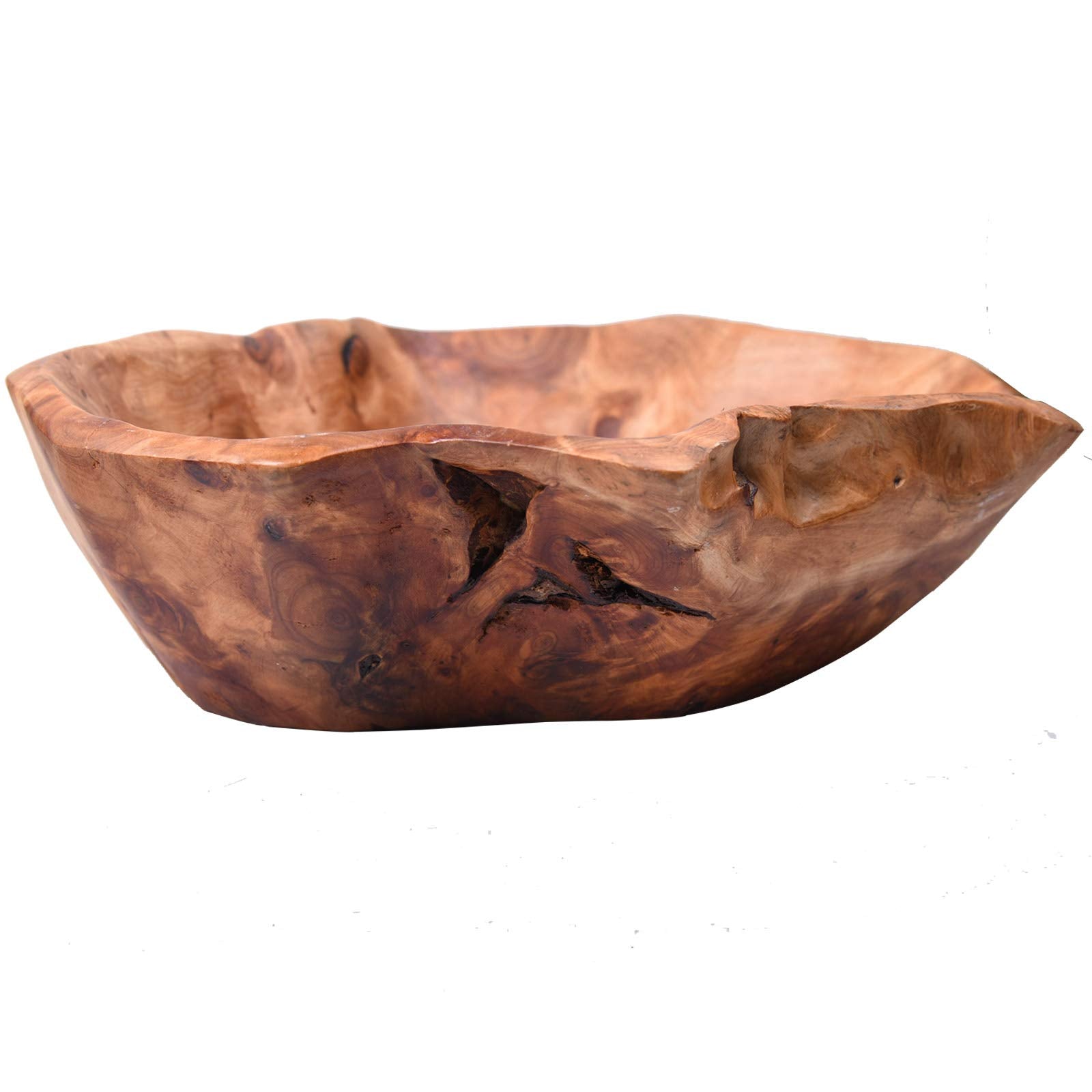 KIDYBELL Handmade Wood Bowl, Unique Natural Root Design, 12"-14", Ideal for Fruit Salad, Rustic Wood Color