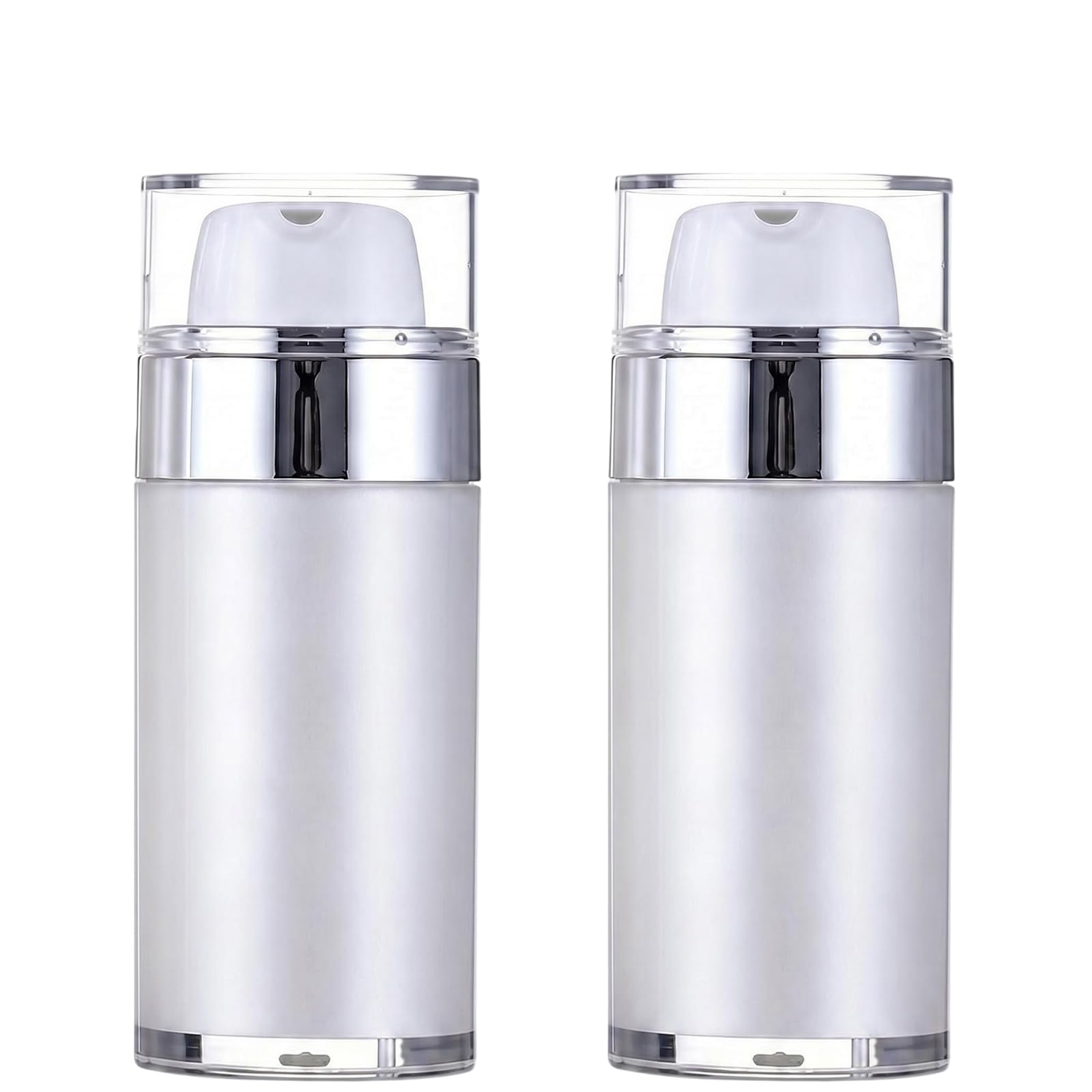 2 Pack 1.7oz 50ml Airless Pump Bottles, Matte Pearlescent White Vacuum Lotion Dispenser, Wide Mouth Travel Size Empty Moisturize