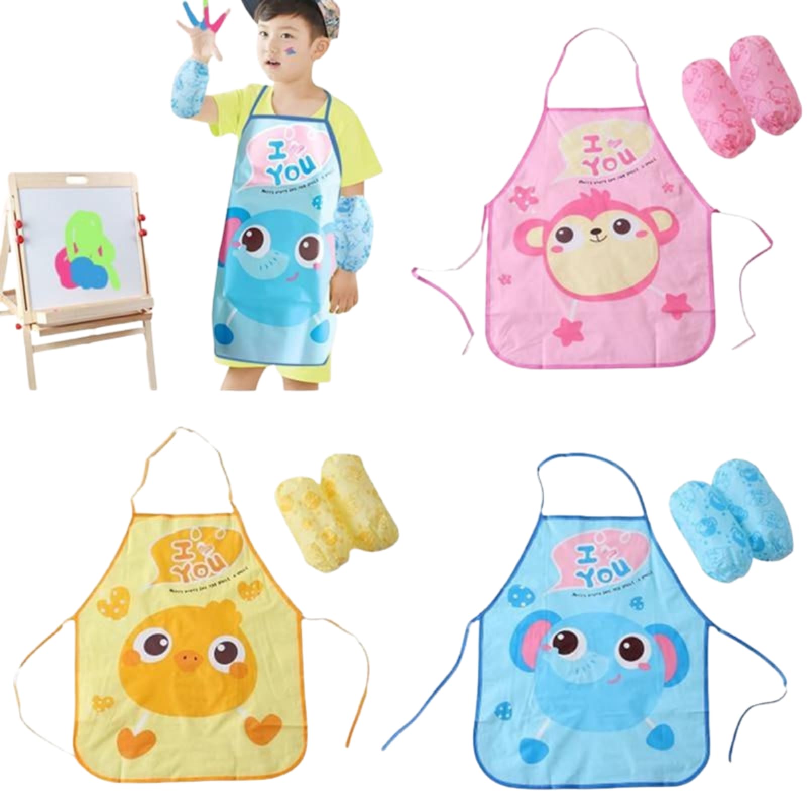 Pari Online Mart Kids Waterproof Apron & Arm Sleeves Set  Fun Animal Design, Adjustable For Painting, Cooking, Crafts, And More