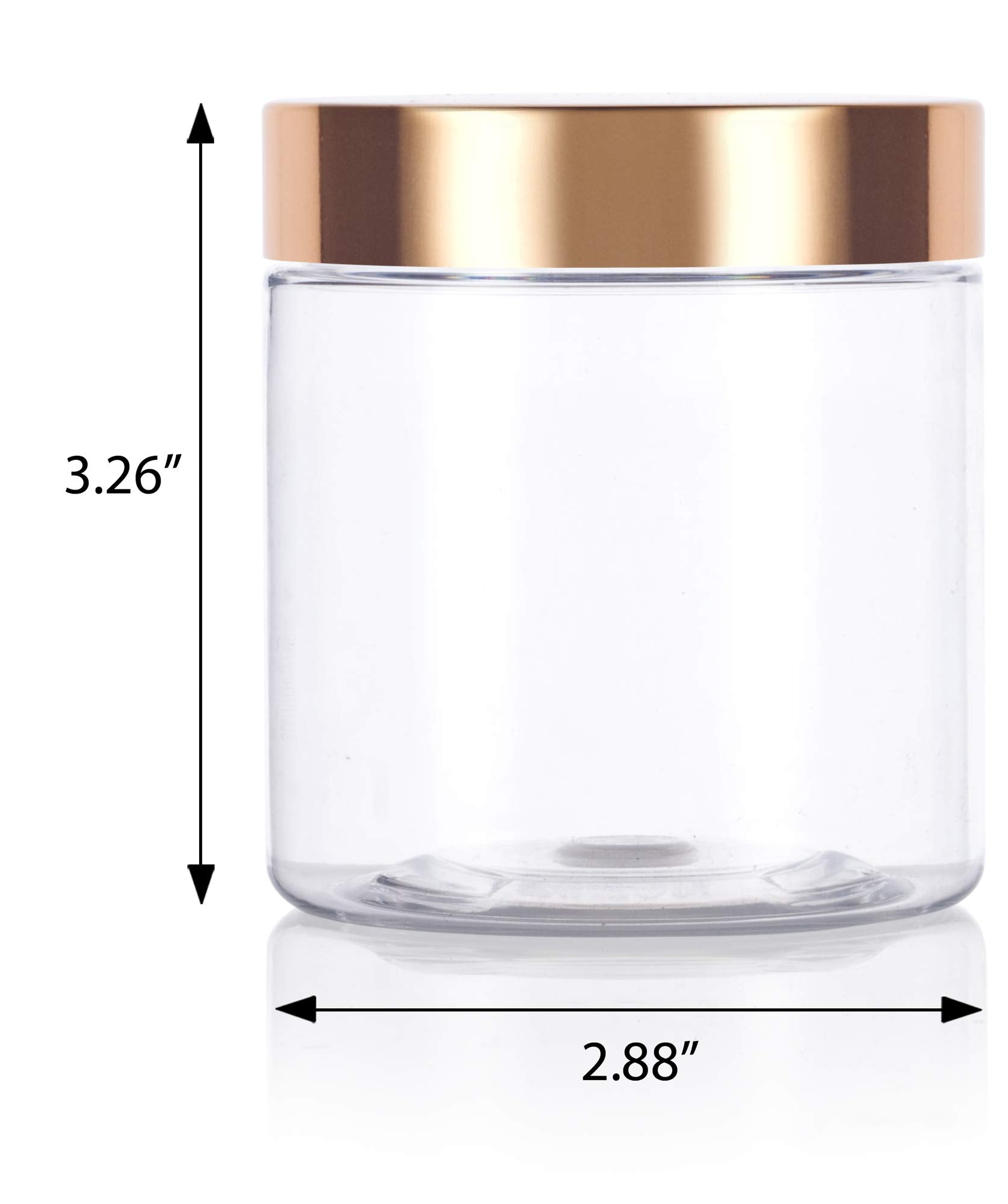 8 Oz / 240 Ml Clear Pet Plastic (Bpa Free) Refillable Jar With Luxury Gold Metal Overshell Lid (12 Pack) + Spatulas