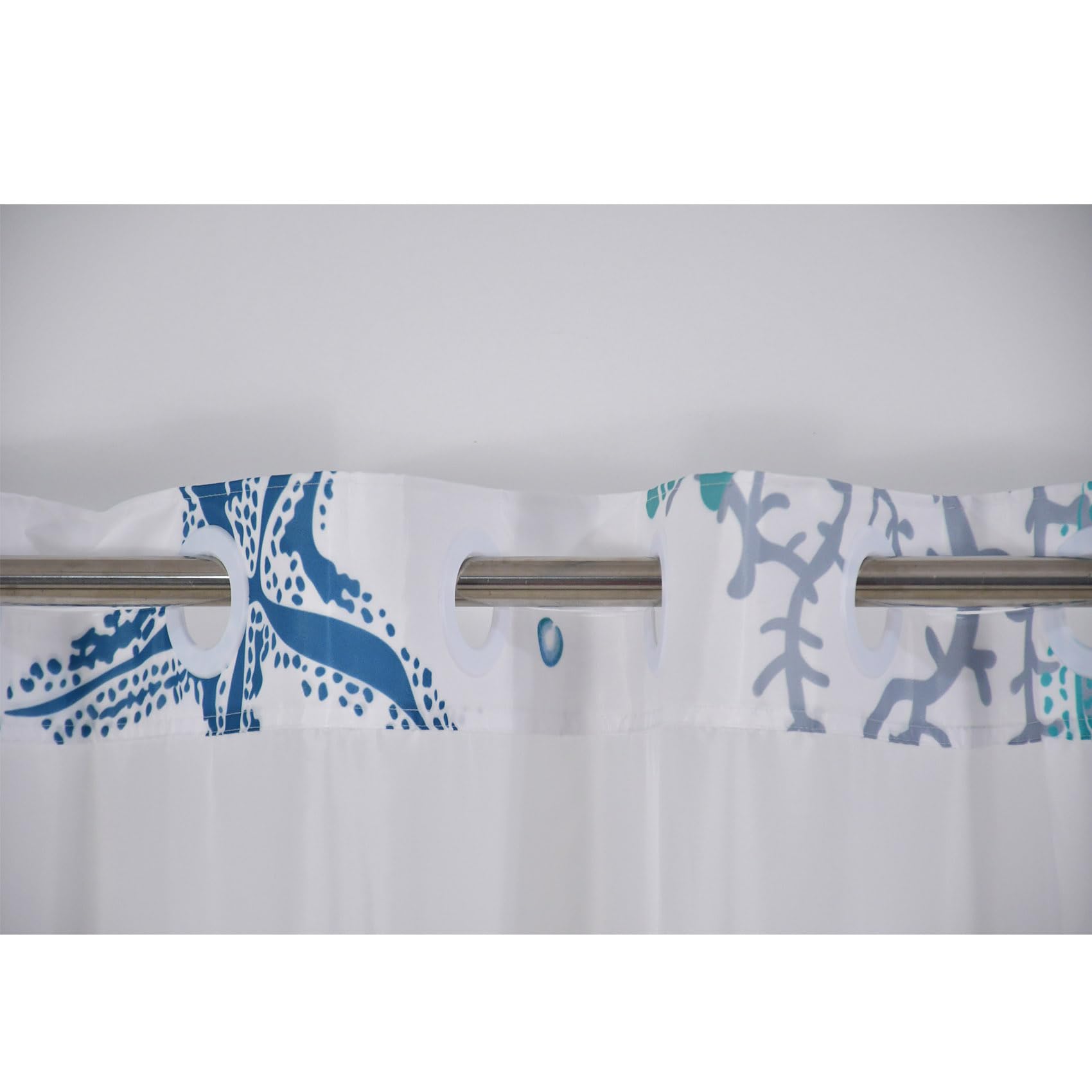 Yanutan No Hook Shower Curtain,Ocean Theme Double-Layered Shower Curtain With Snap-In Liner And Weights,Starfish Coral Nautical
