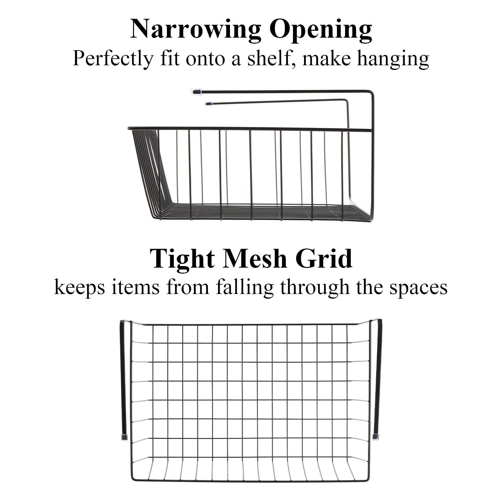 Tebery 4 Pack Black Under Shelf Wire Basket, Hanging Storage Baskets Under Cabinet Add-On Storage Racks, Slide-In Baskets Organi