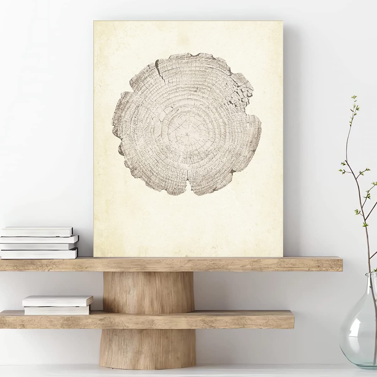 Anyzal Canvas Tree Ring Wall Art, Pastel Gray Artwork, Minimalist Wall Art-12''X16''X3 Panels, Wood Spirals Nature Drawings Abst