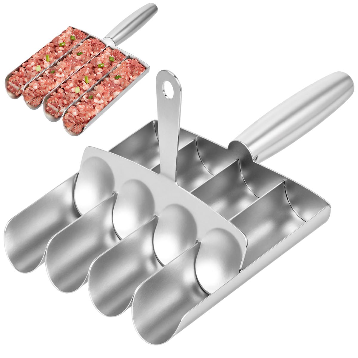 Cabilock 4-Row Stainless Steel Meatball Maker Tool - Non-Stick Manual Meat Baller for Beef, Fish, Shrimp & Vegetable Balls, Quic