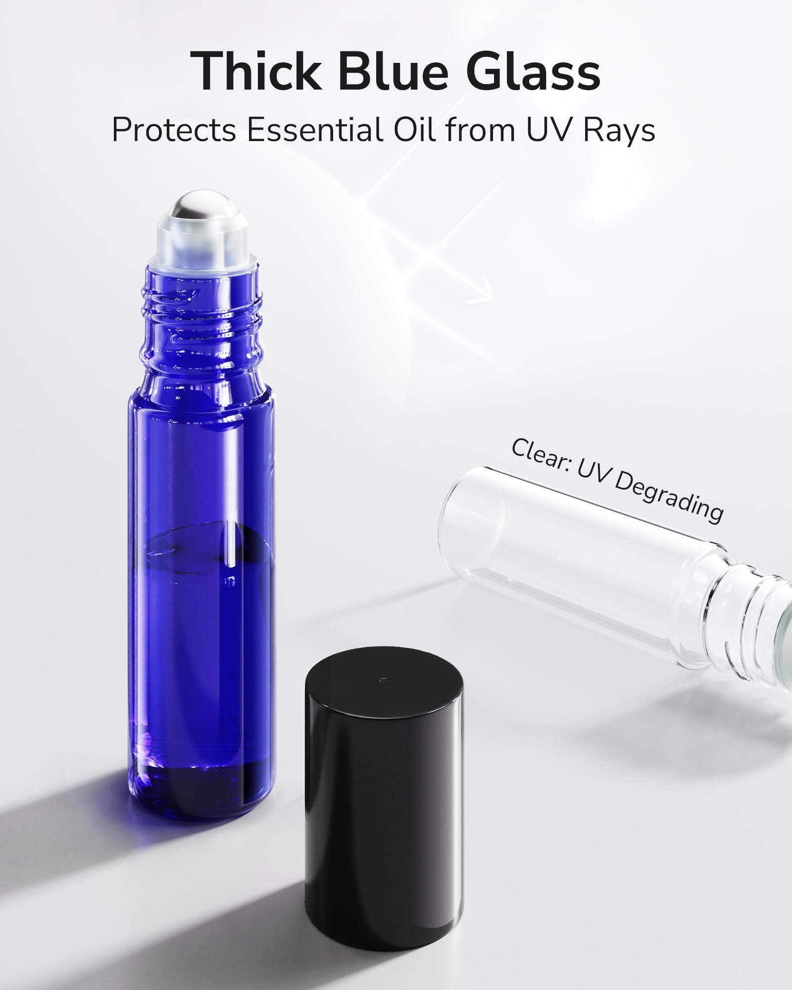 ULG Essential Oil Roller Bottles 48 Pack 10ml Cobalt Blue Glass Empty Bottles with Stainless Steel Roller Balls (10 Extra Roller Balls  4 Openers  4 Droppers  48 Waterproof Labels)