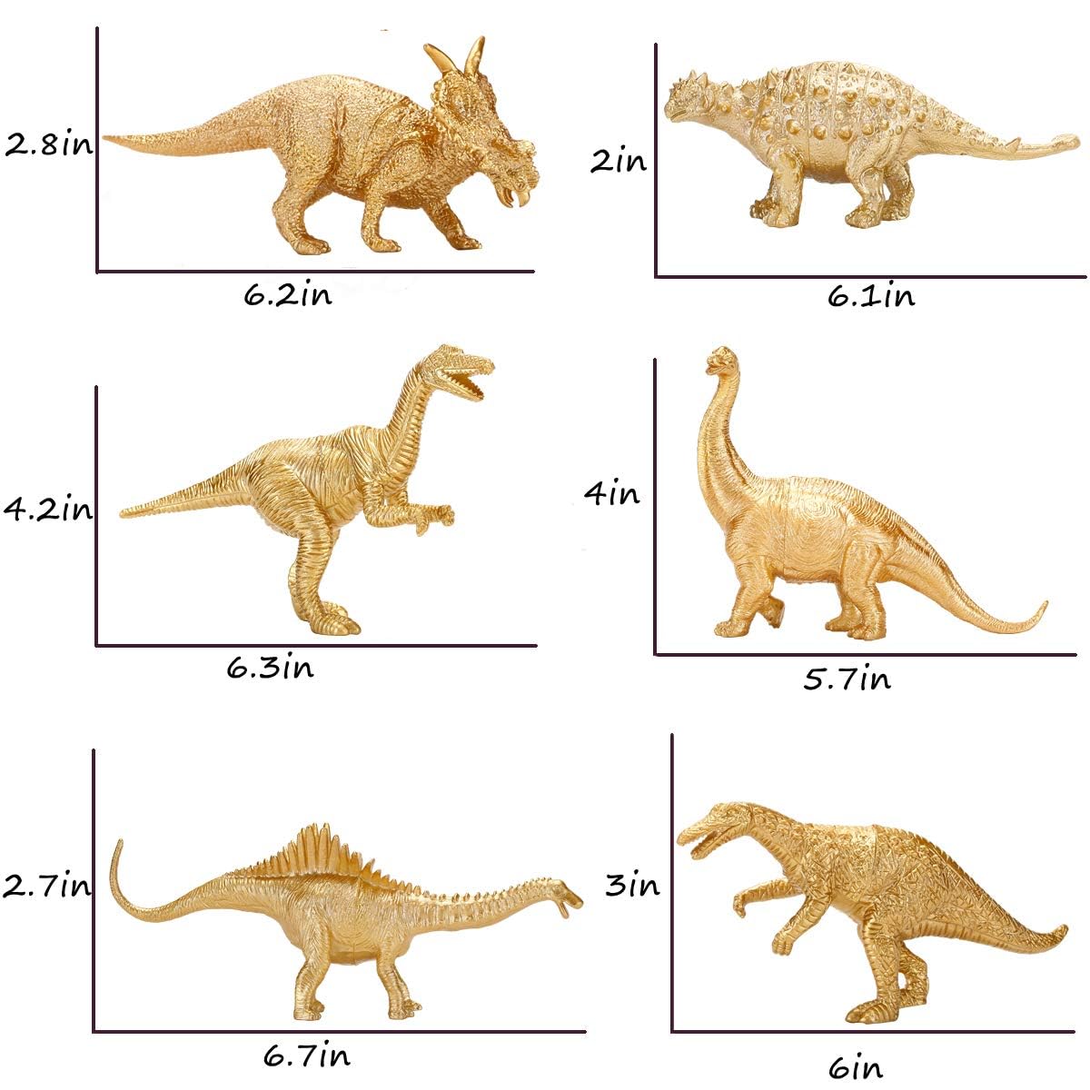 Metallic Gold Plastic Dinosaurs Figurine Toys  12PCS Jumbo Golden Dinosaur Figures for Boys Girls  Baby Shower  Bridal Shower Decorations  Kids Dino Themed Birthday Party Supplies Cake Topper