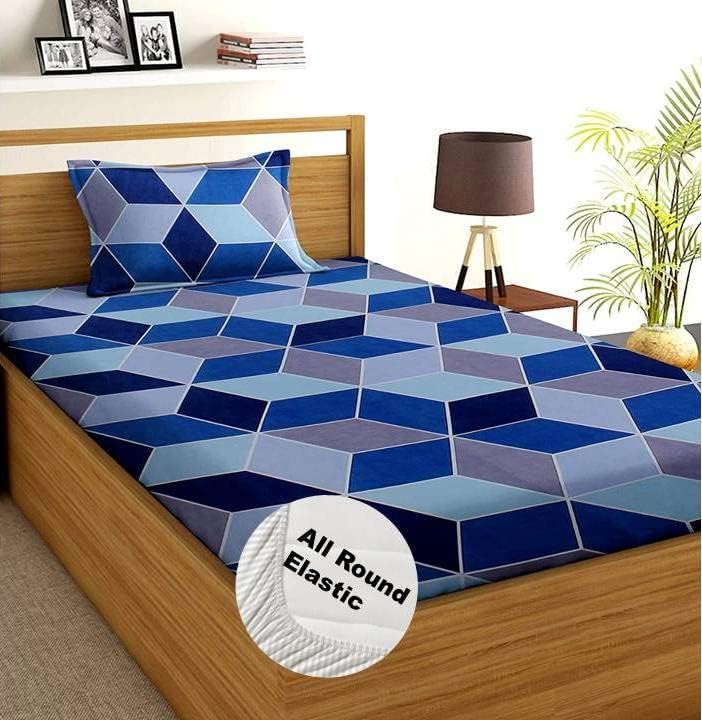 Kawi Single Bedsheet Elastic Fitted 72X48X6 Inches Glace Cotton With 1 Pillow Cover (72X 48Xup To 8 Inche Mattress) Football Pri