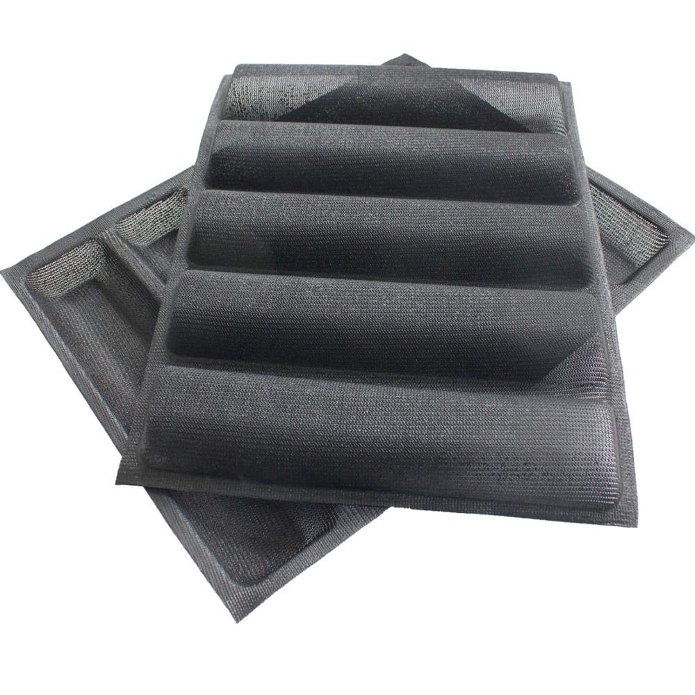 Fetesur Silicone Perforated Baking Forms Sandwich Mold French Baguette Bread Pan Food Mat 5 Loaf Non-Stick Baking Liners
