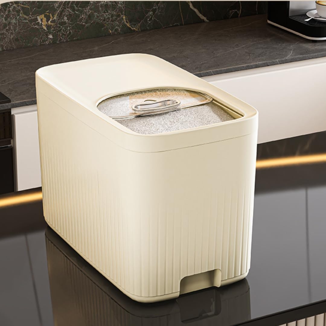 20L Rice Storage Container With Sliding Lid And Scoop | Airtight Plastic Grain Storage Box | Dustproof Rice Bucket For Rice Whea