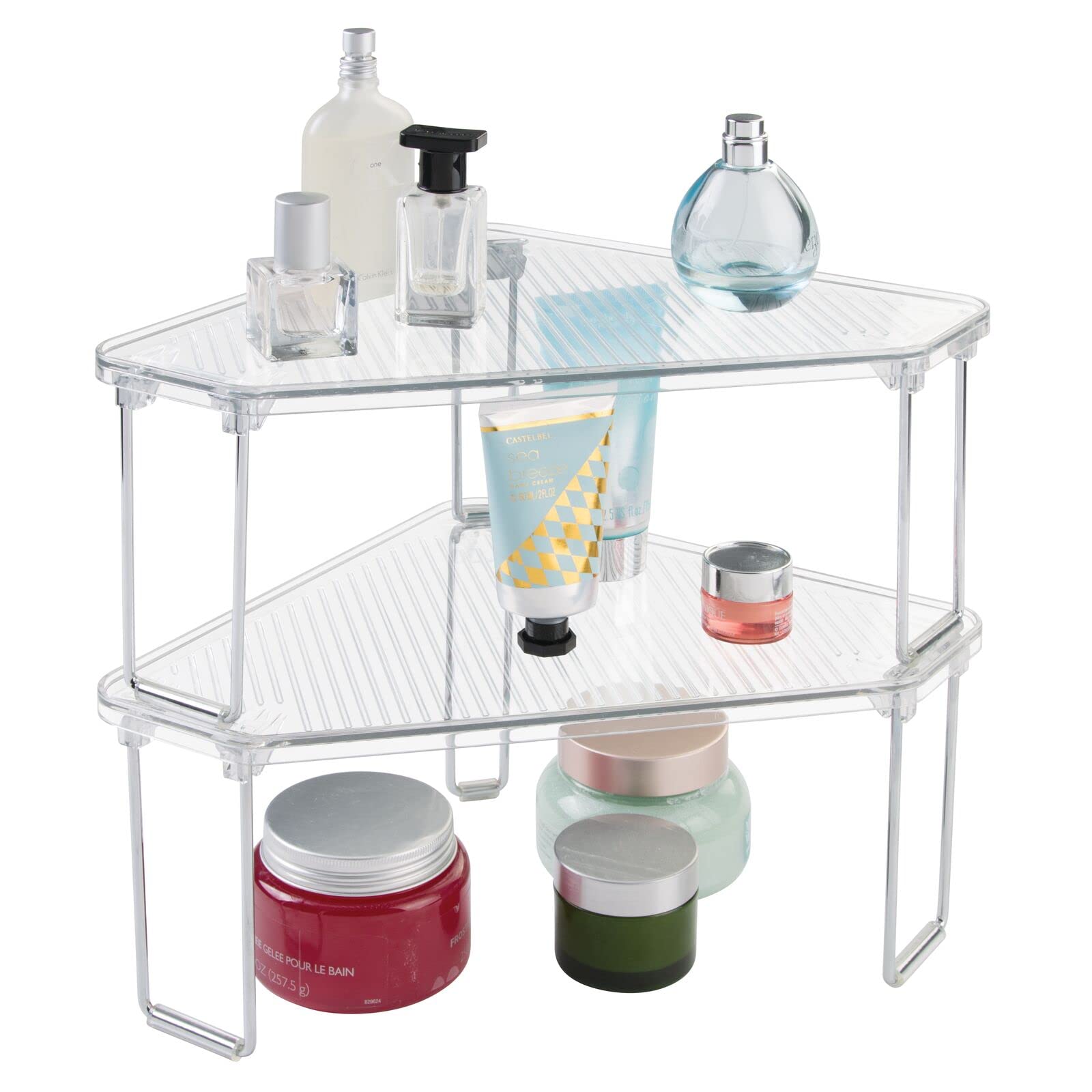 Mdesign Plastic/Steel Corner Stackable Rack, Storage Organizer Shelf For Bathroom, Vanity, Countertop, Sink, Cabinet, Holds Make