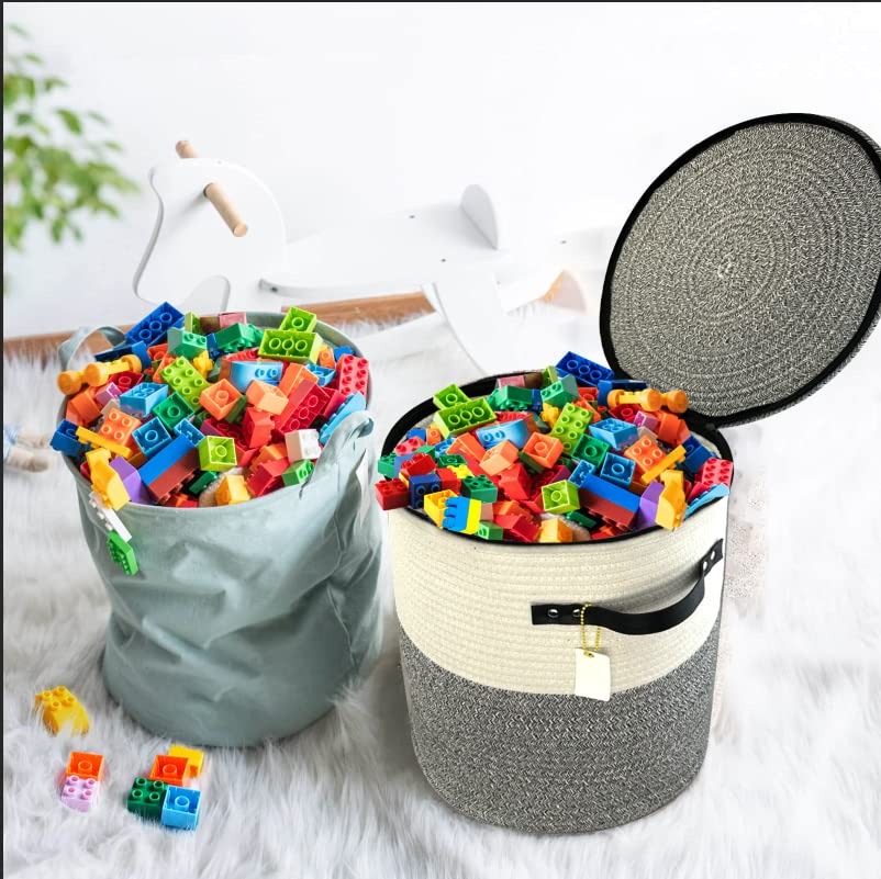 Wayideal Cotton Rope Storage Basket With Zipper Cover & Woven Baskets With Lid For Books, Blankets, Hats, Jackets,Multi-Purpose