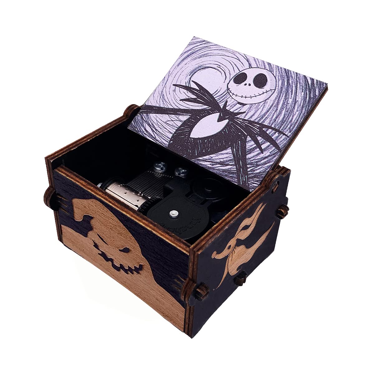 Wind Up Musical Box The Nightmare Before Christmas Painted Music Box Clockwork Laser Engraved Wood Musical Gifts for Fans (Image