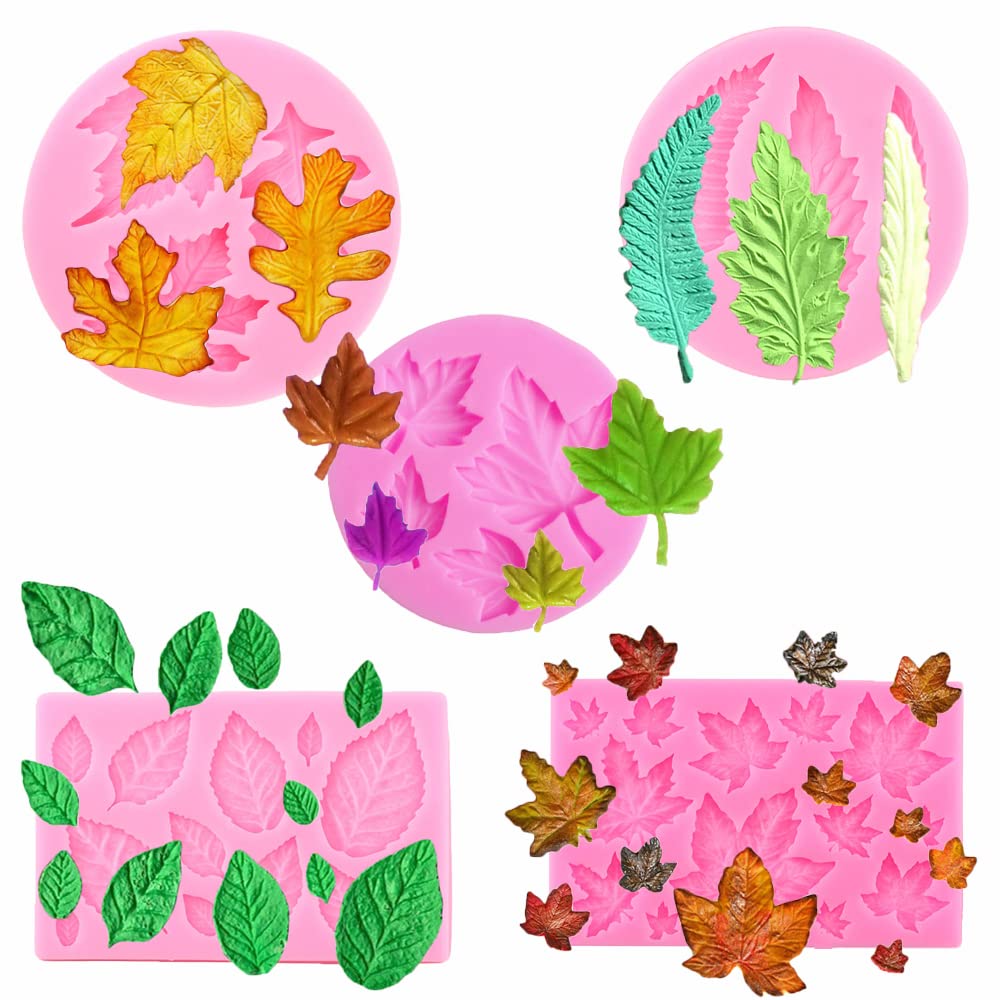 Guratapa 5Pcs Tree Leaf Shape Maple Leaf Silicone Molds For Fall Harvest Thanksgiving Fondant Candy Making Tools Chocolate Mold